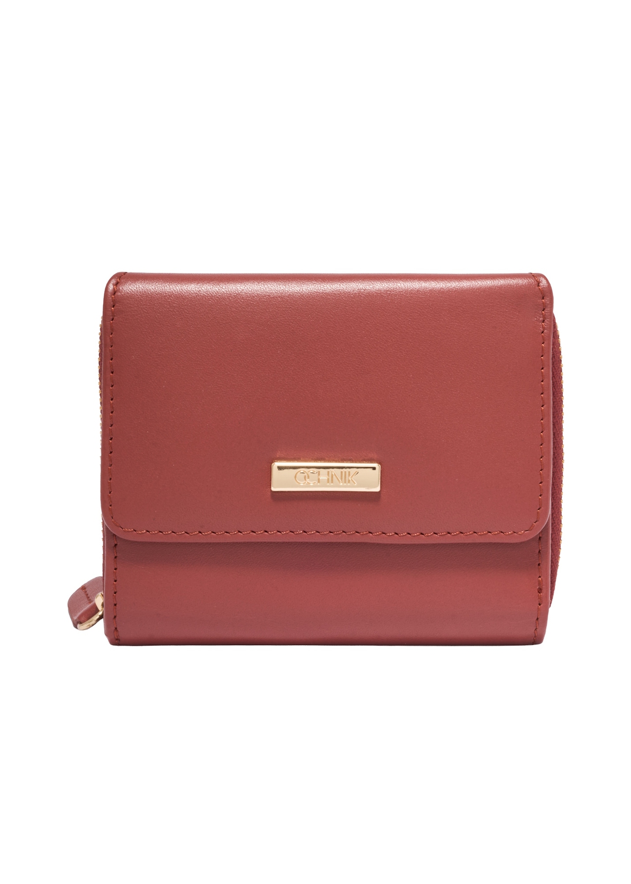 Small women's leather wallet in red color PORES-1025-3D(Z26), front product view on white background.