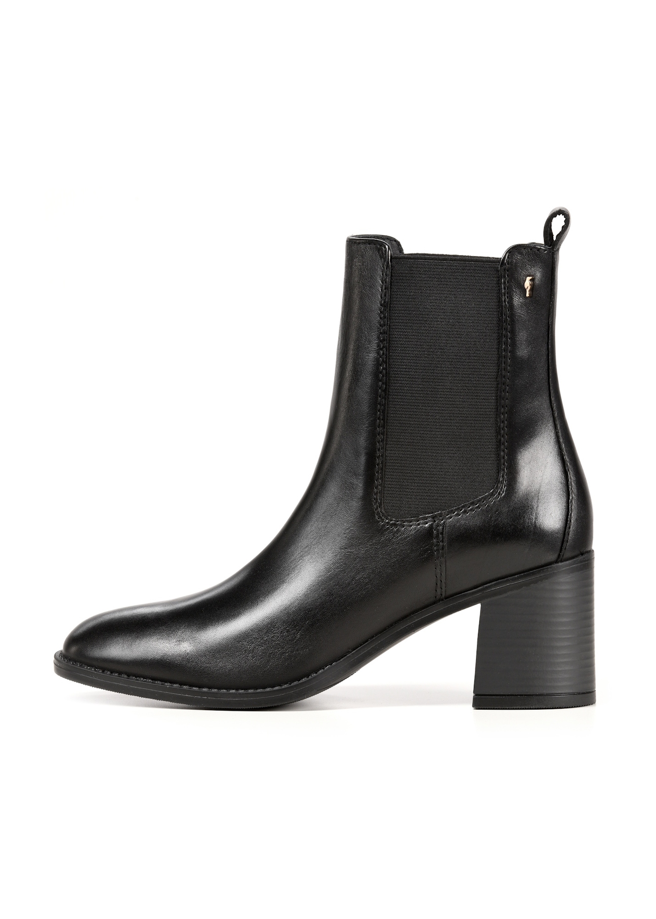 Women's black leather high heel boots BUTYD-1185-99(Z25), side view of the product on a white background.