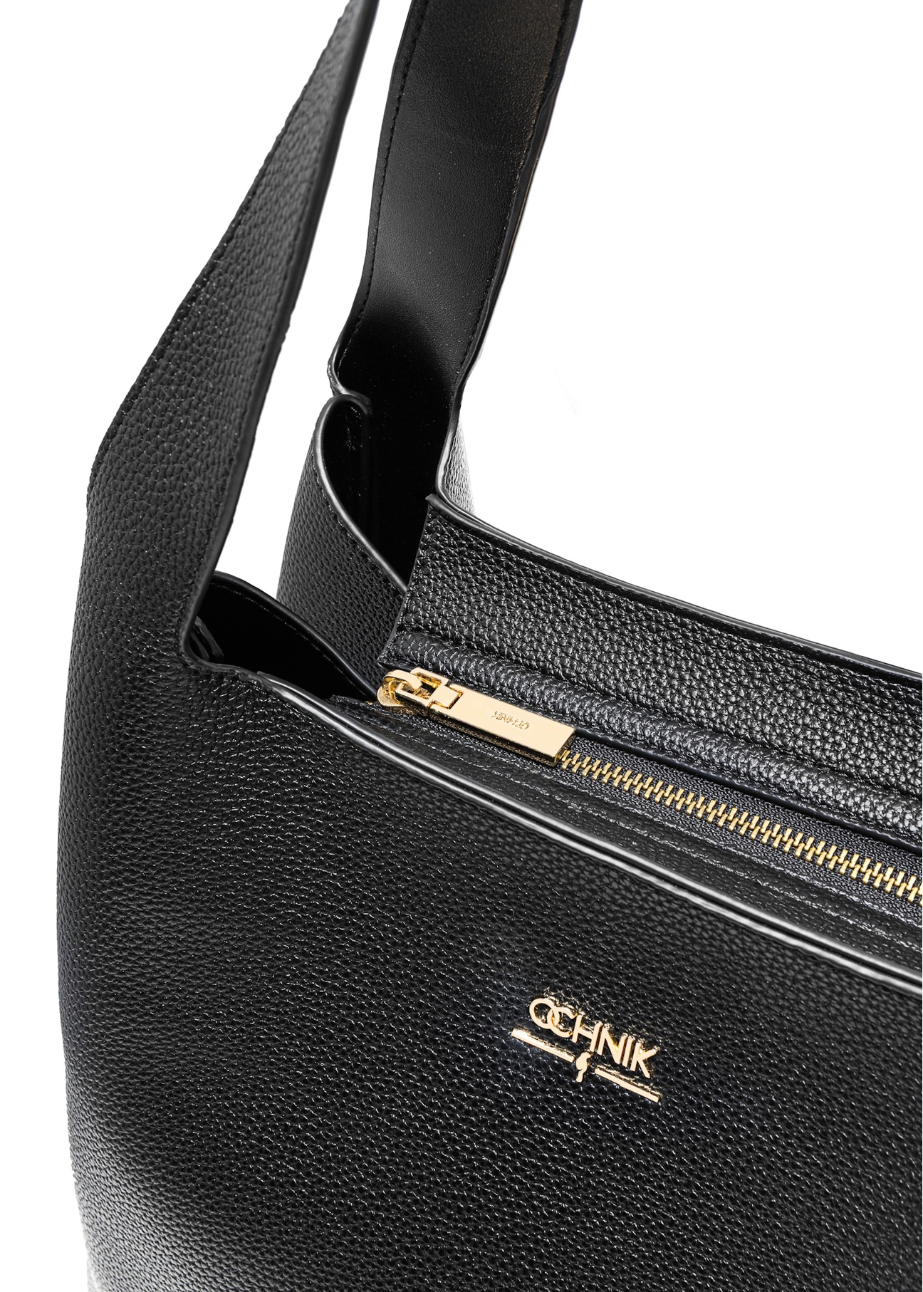 Black classic women's shopper bag TOREC-1060-99(Z25), close-up of the product detail on a white background.