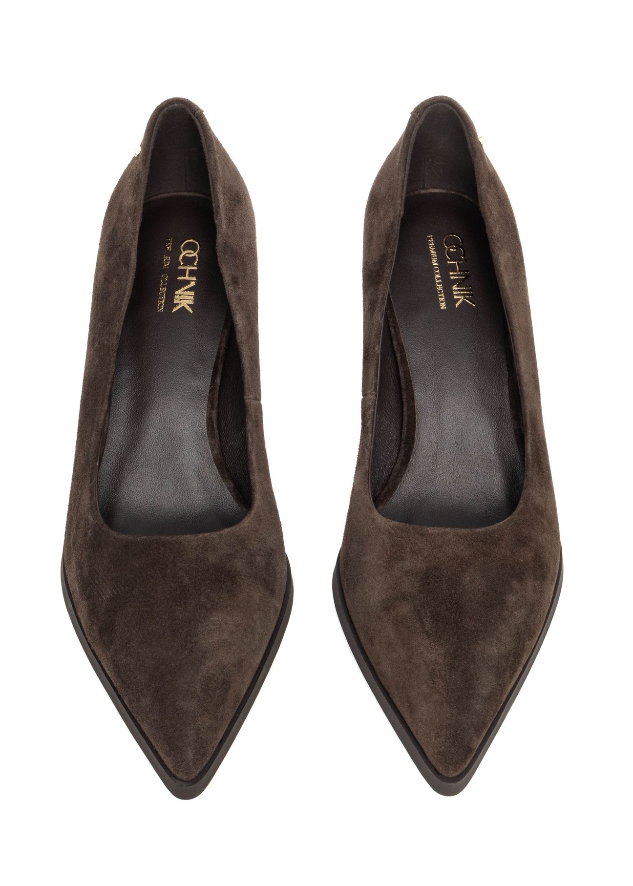 Brown suede women's high heels BUTYD-1325-1I(Z26) - product view from above, on a white background.