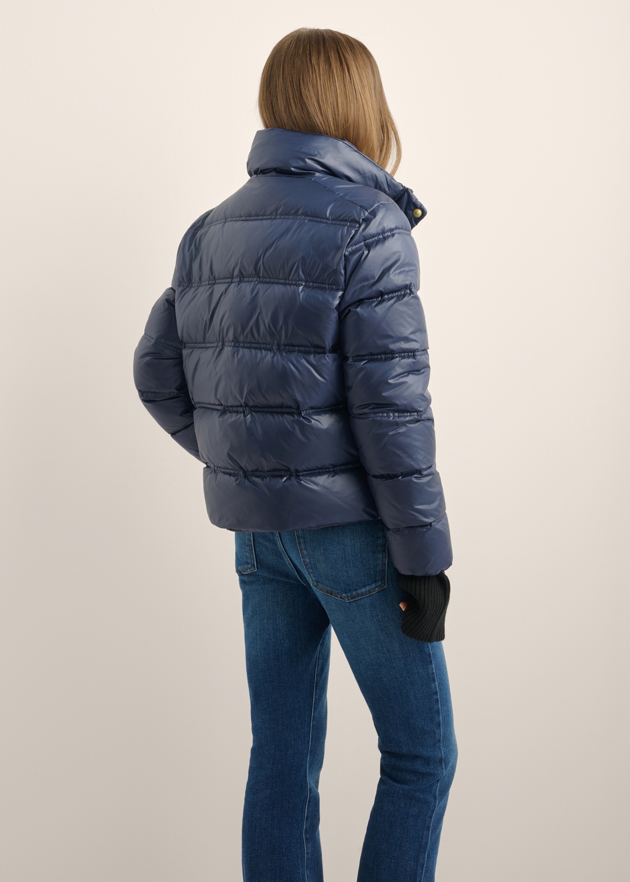 Navy blue women's jacket with stand-up collar KURDT-0669-7E(Z26)