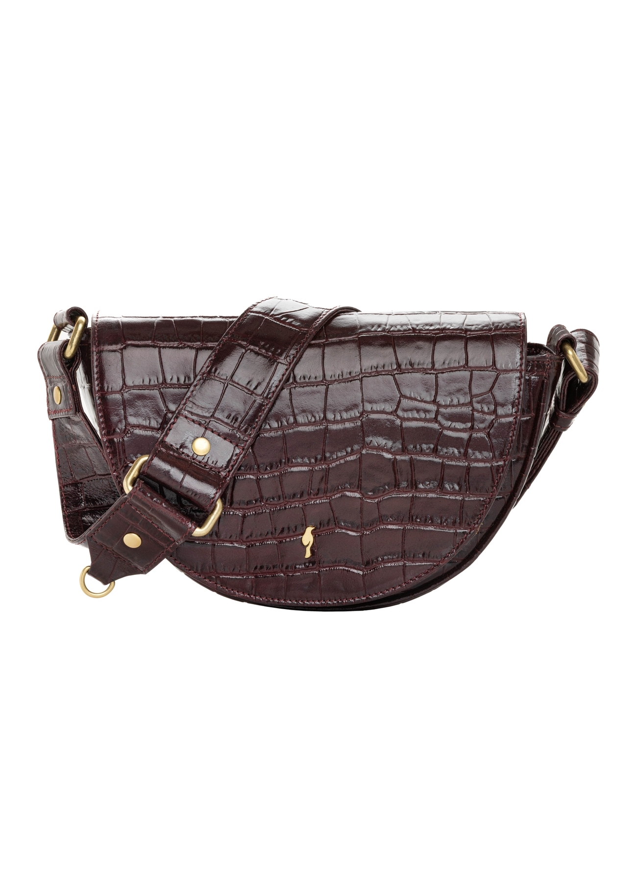 Burgundy semi-circular croco women's handbag TORES-1328-4D(Z26). Front view on white background.