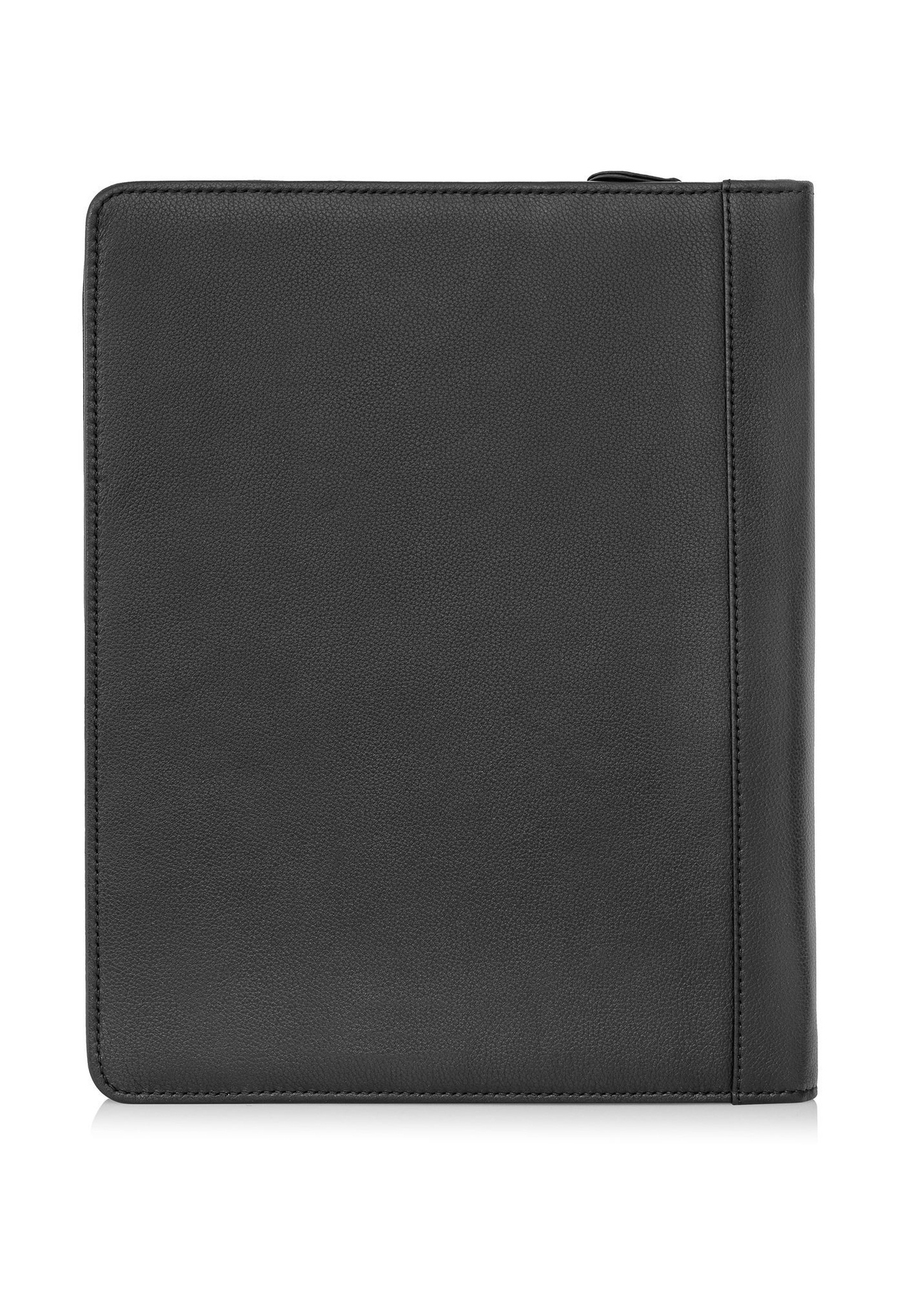 Men's black leather briefcase TORMS-0410R-9I(W26), product view from the back on a white background.