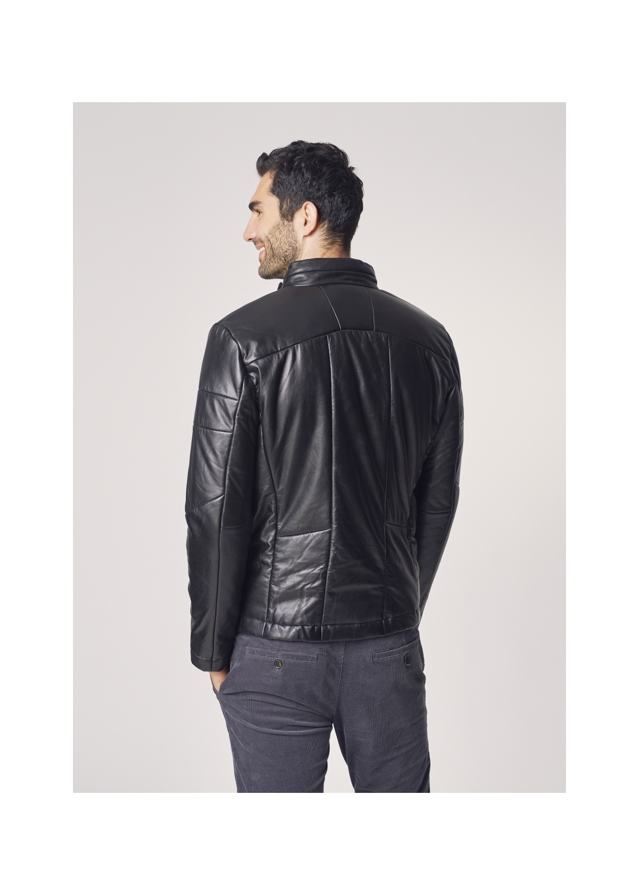 Men's short leather jacket with insulation KURMS-0248-5506(Z21)-03