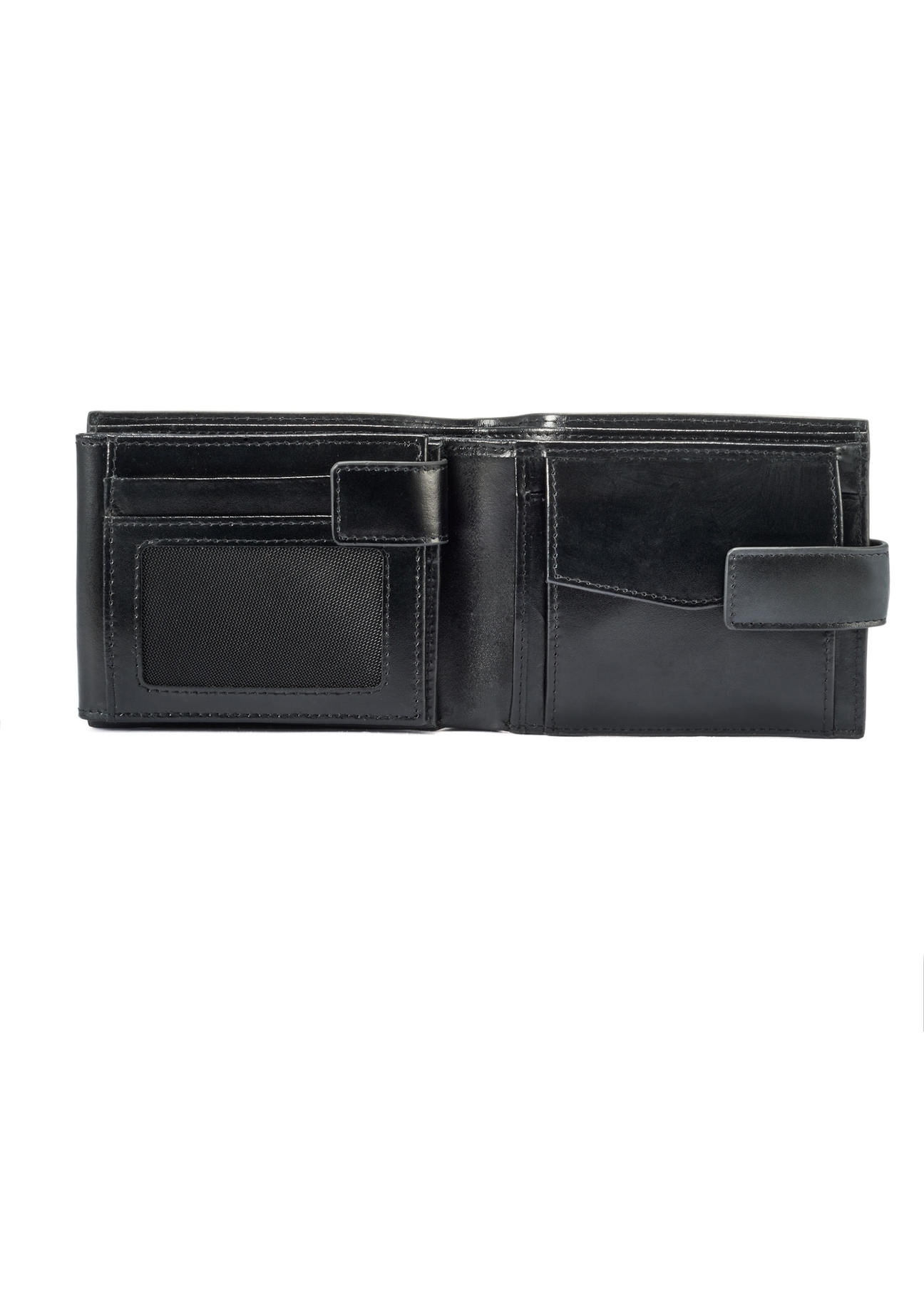 Black medium men's leather wallet PORMS-0639-99(W25) - inside view on white background.