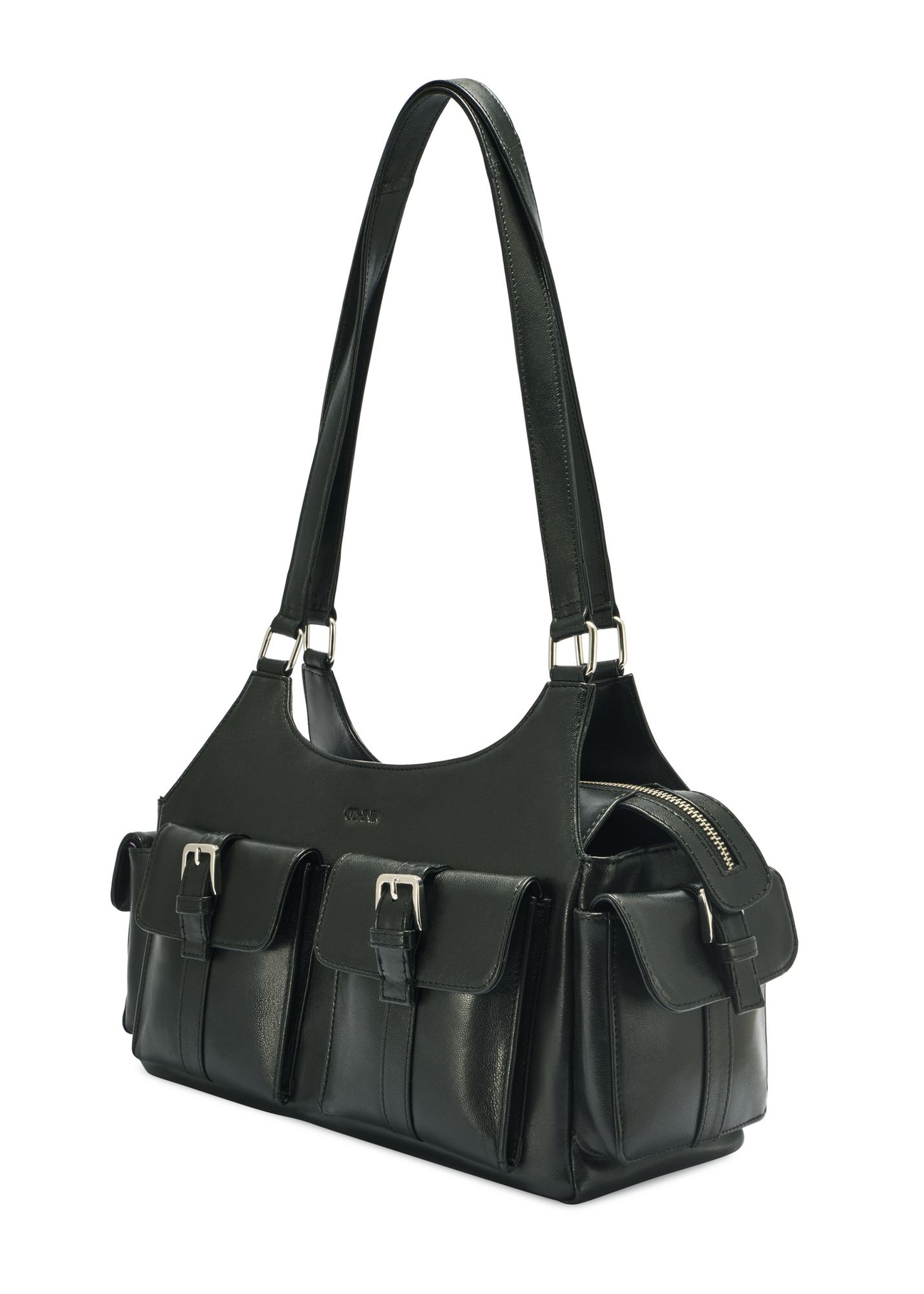 Black leather women's handbag TORES-1136A-99(Z25) - diagonal product view on a white background.