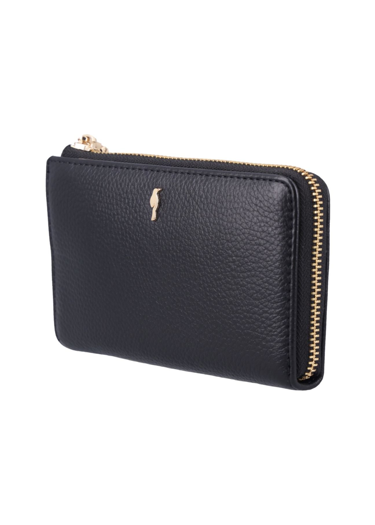Black leather women's wallet PORES-0994-9I(Z26), diagonal product view on white background.