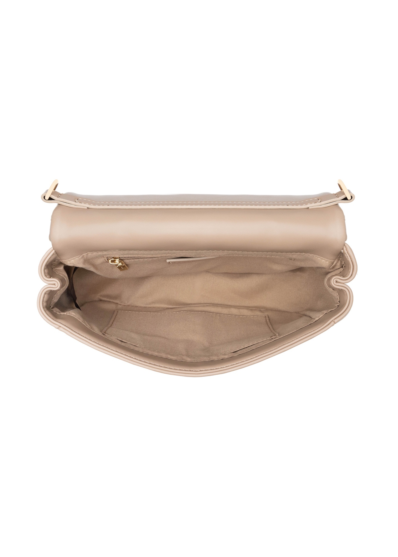 Beige women's handbag with stitching TOREC-1151-1D(W26), product view inside on white background.