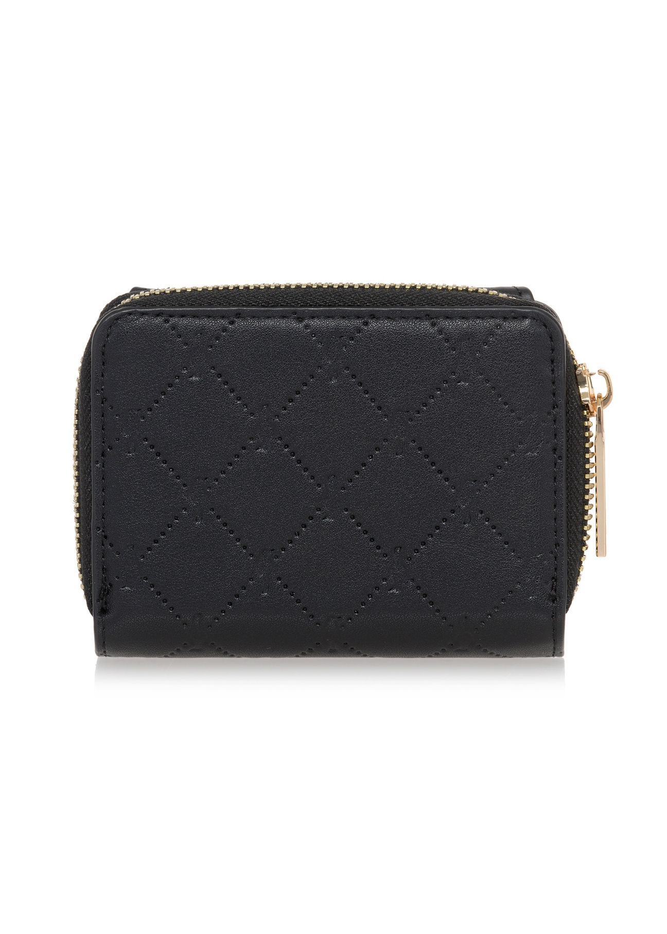 Small black women's wallet with monogram POREC-0349A-99(Z25), back view of the product on a white background.