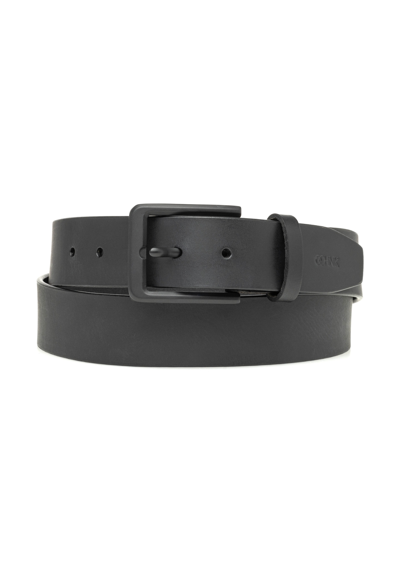 Men's black leather belt PASMS-0279-99(W26) - front product view, on white background.