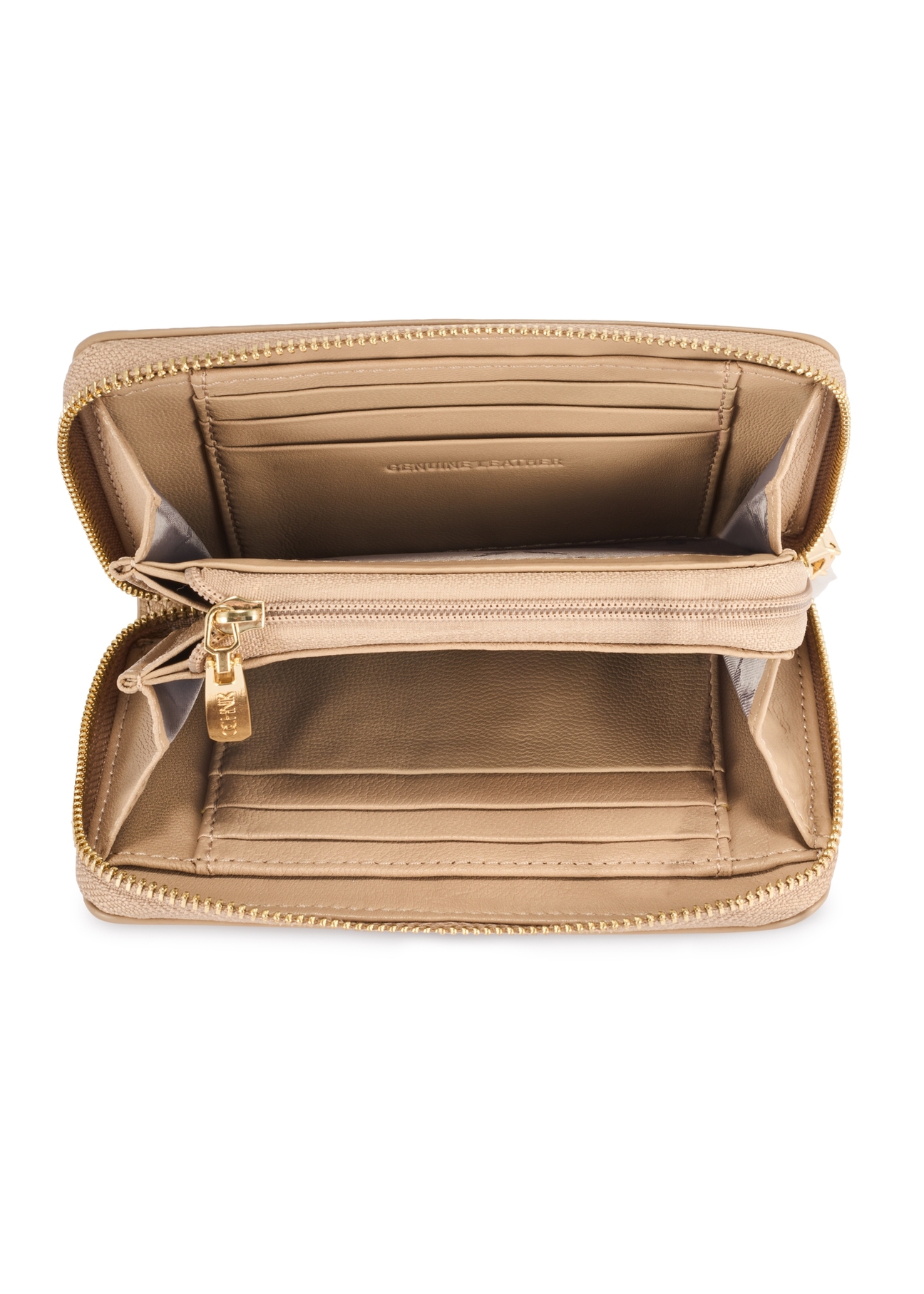 Beige leather medium women's wallet PORES-0898R-81(Z25), product view from above on white background.