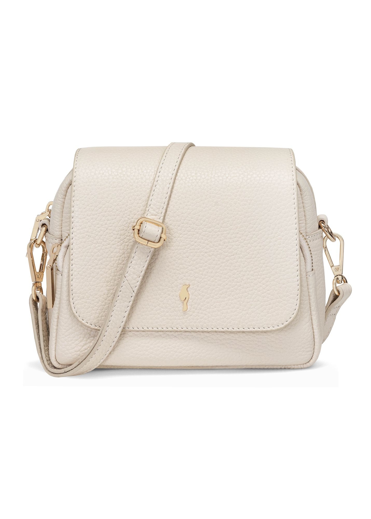 Cream leather women's messenger bag TORES-0958E-0B(W26), front product view on white background.