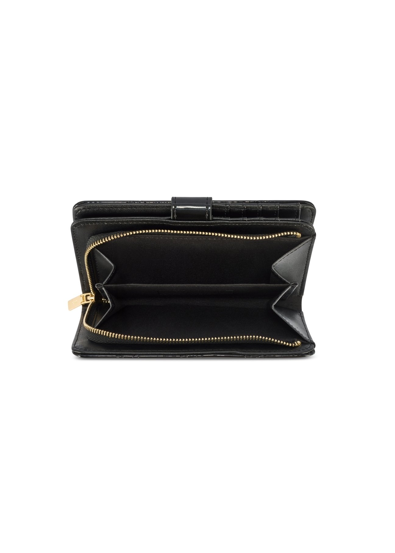 Black women's wallet with monogram POREC-0420-98(Z25) - top view of the product on a white background.
