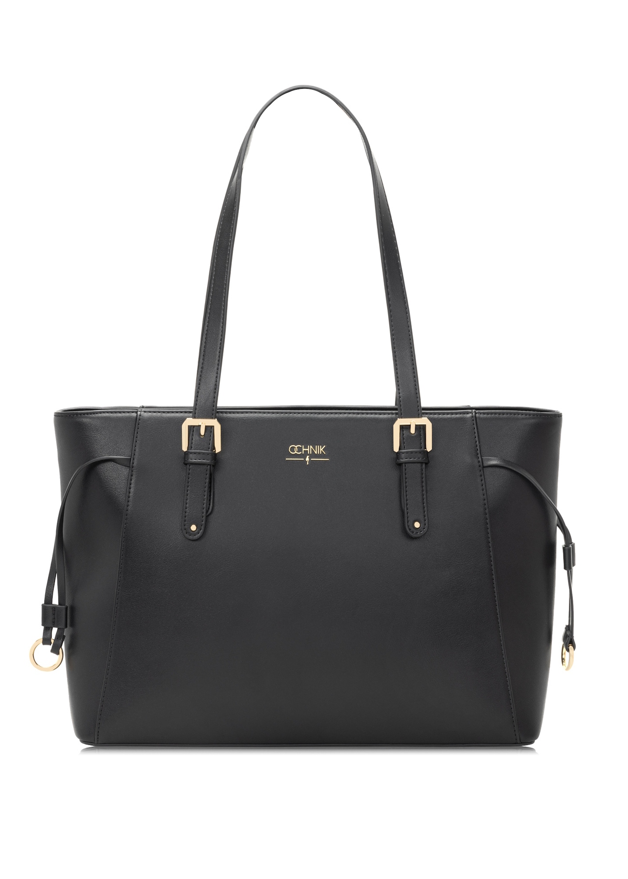 Black shopper bag TOREC-1029-99(W26), front product view on white background.