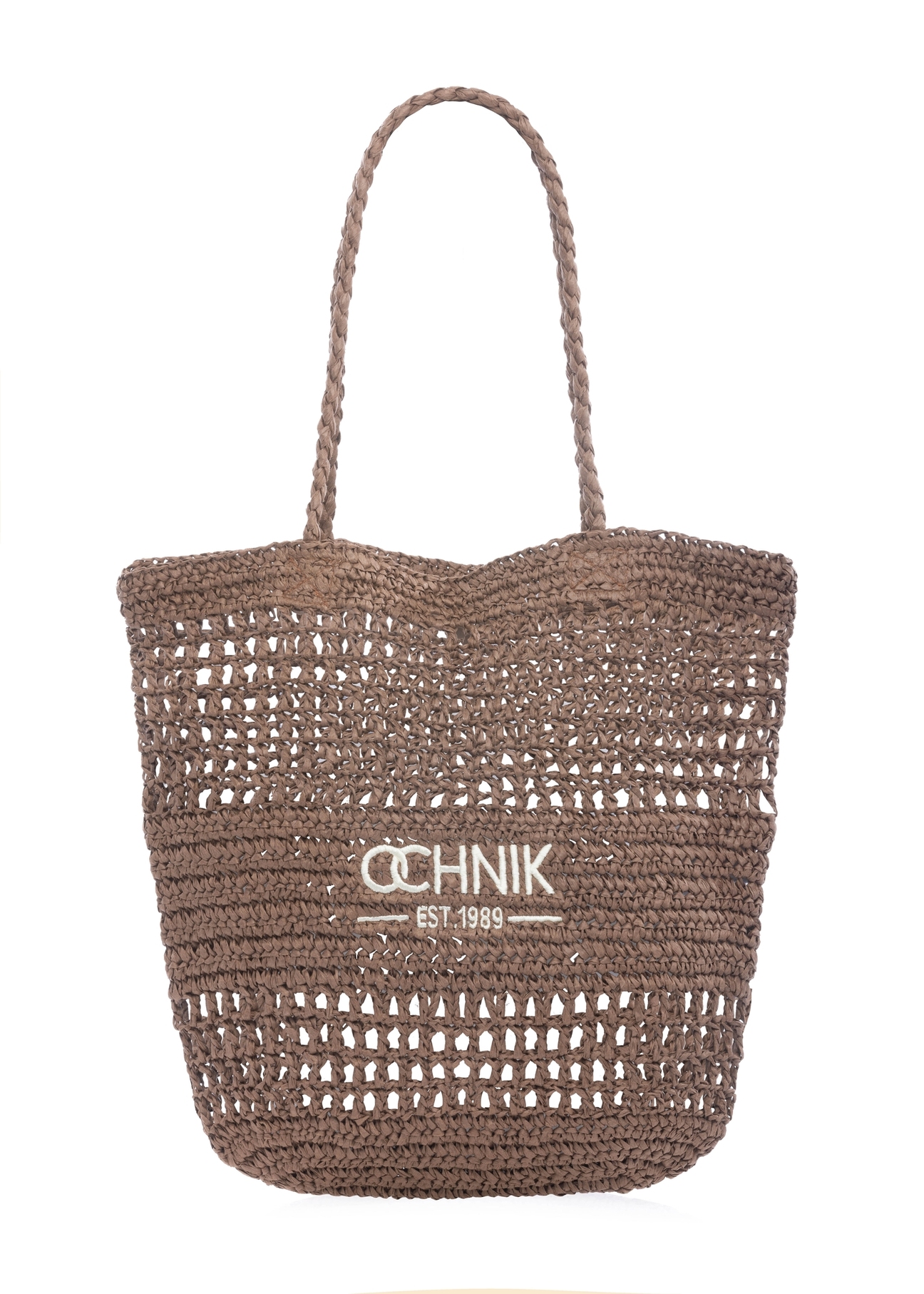 Straw brown women's shopper bag TOREC-0924-1H(W26), front product view on white background.