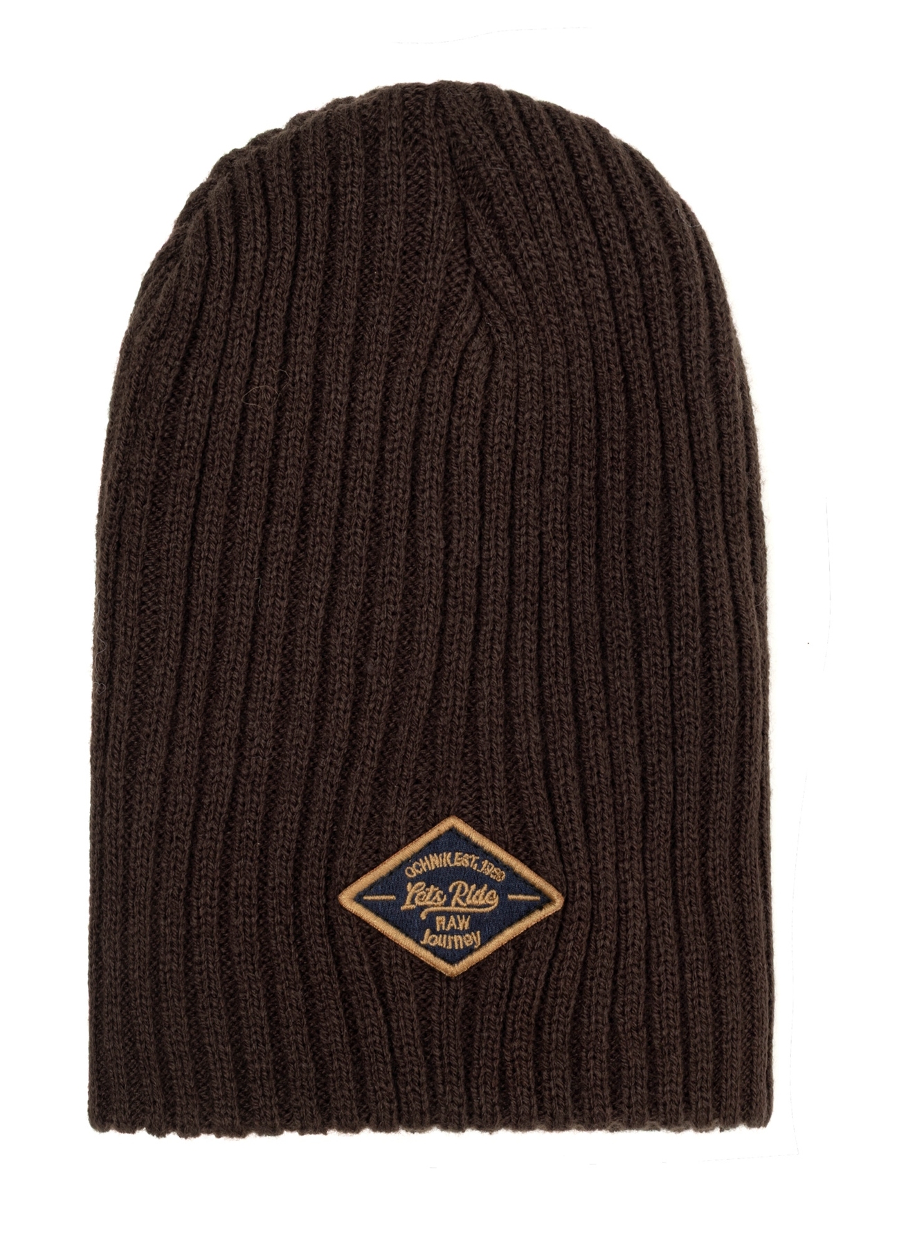 Brown men's winter hat CZAMT-0011-1I(Z26), front product view on white background.