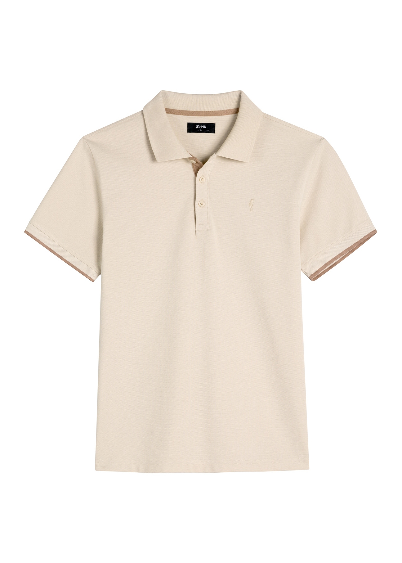 Light beige cotton polo shirt POLMT-0045B-1A(W26), front product view on white background.