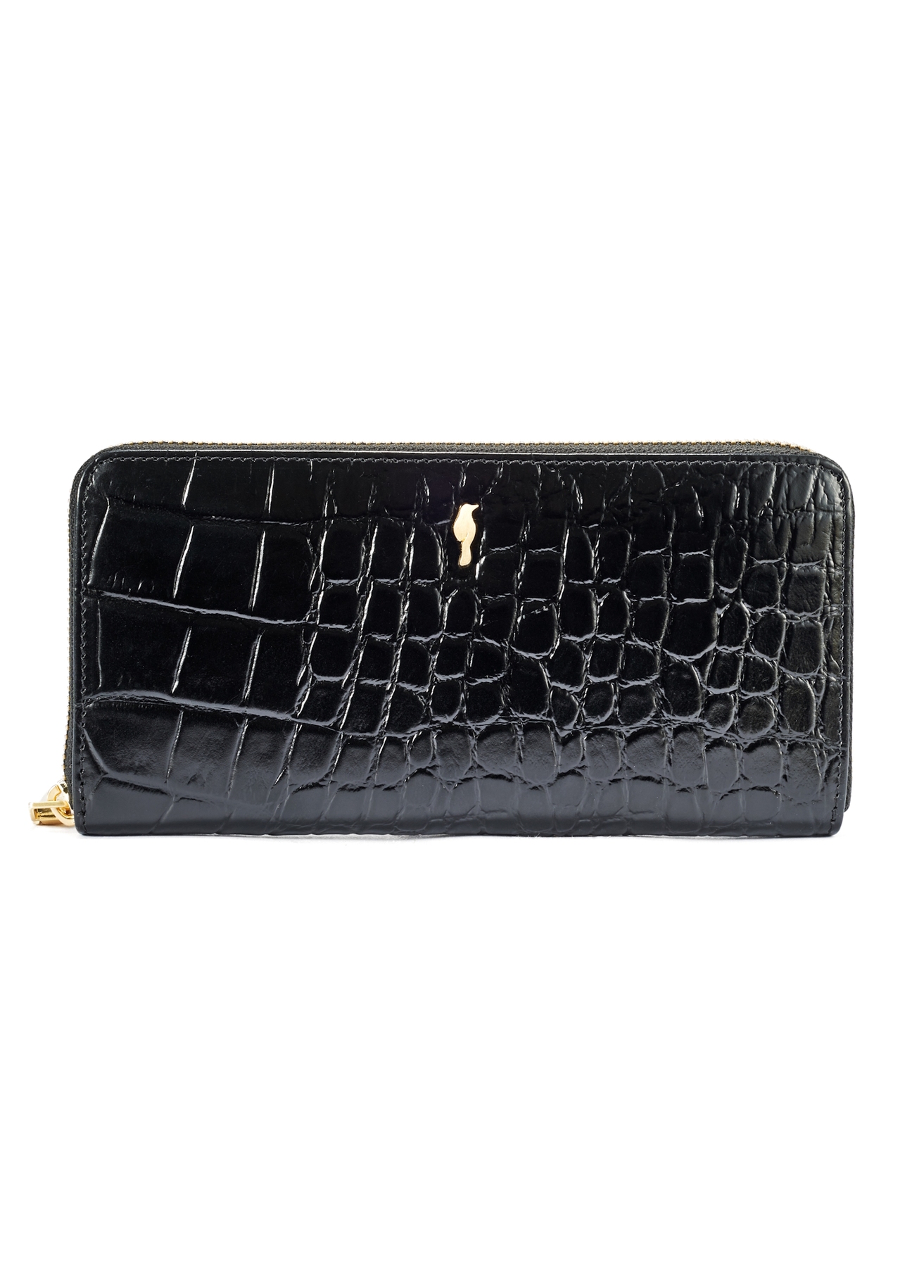 Large black leather women's wallet croco PORES-0955-99(W25)