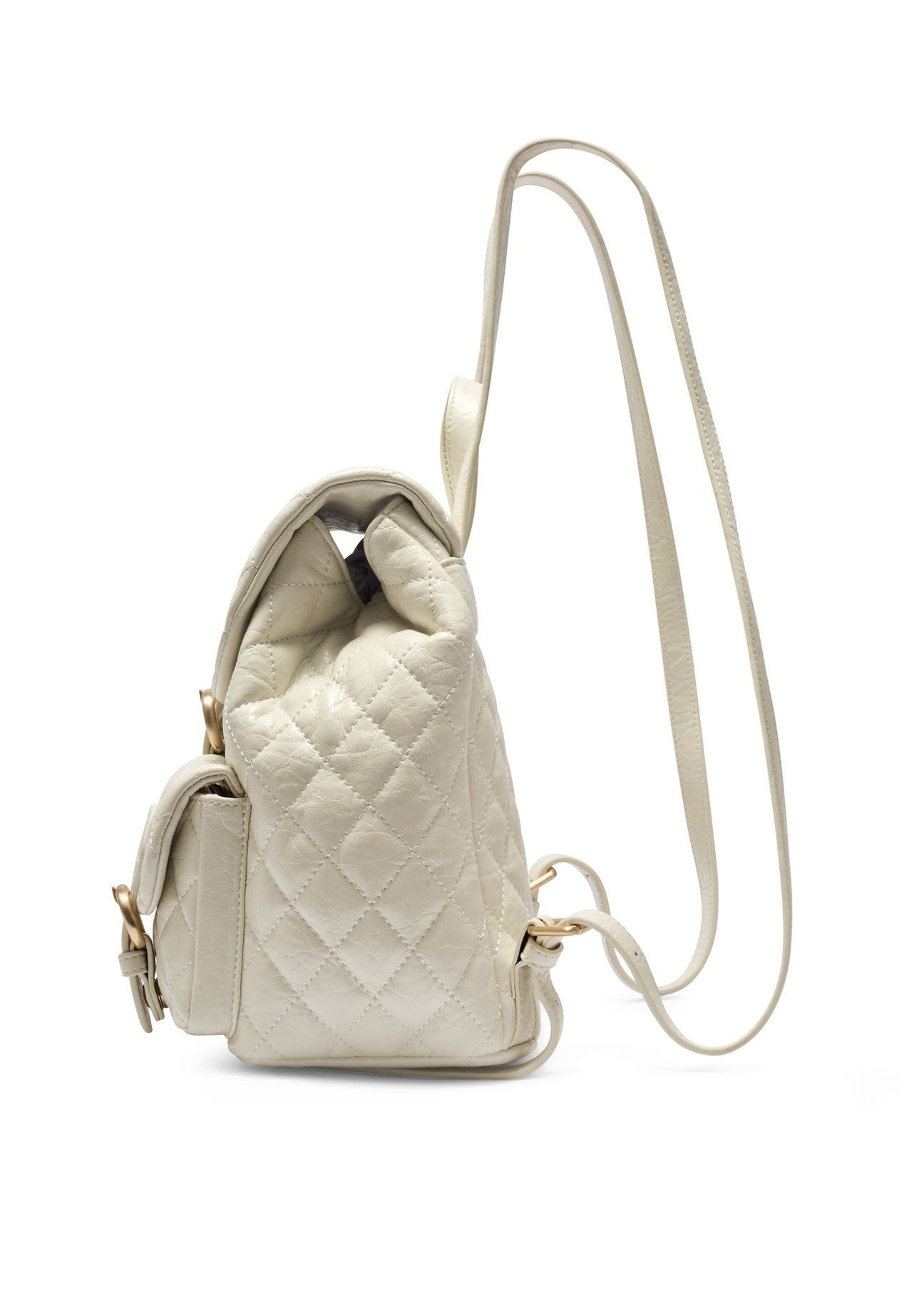 Cream quilted women's backpack TOREC-1195-0A(W26) - side product view, on a white background.