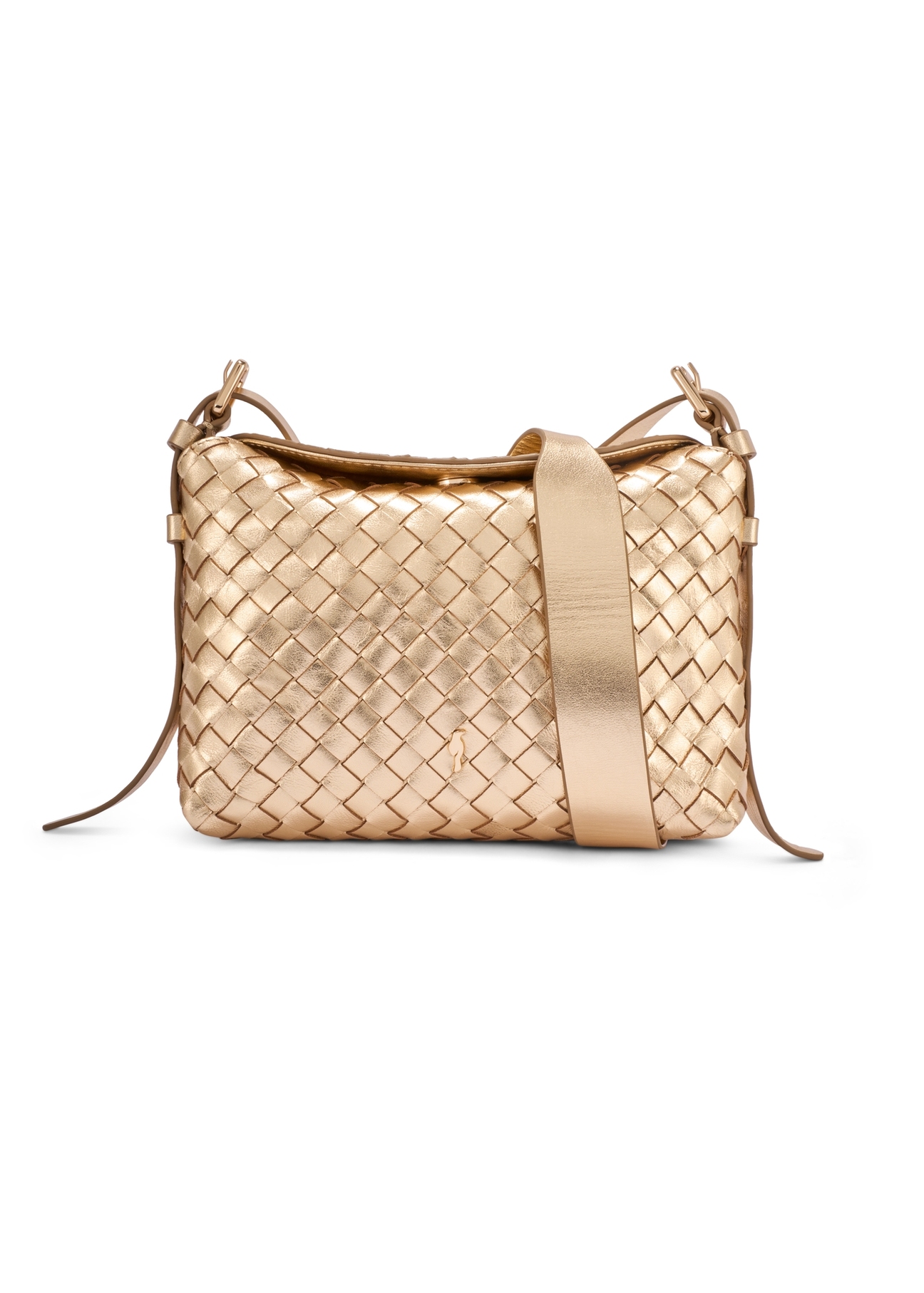 Gold leather braided women's handbag TORES-1292-2X(W26) - front product view, on white background.