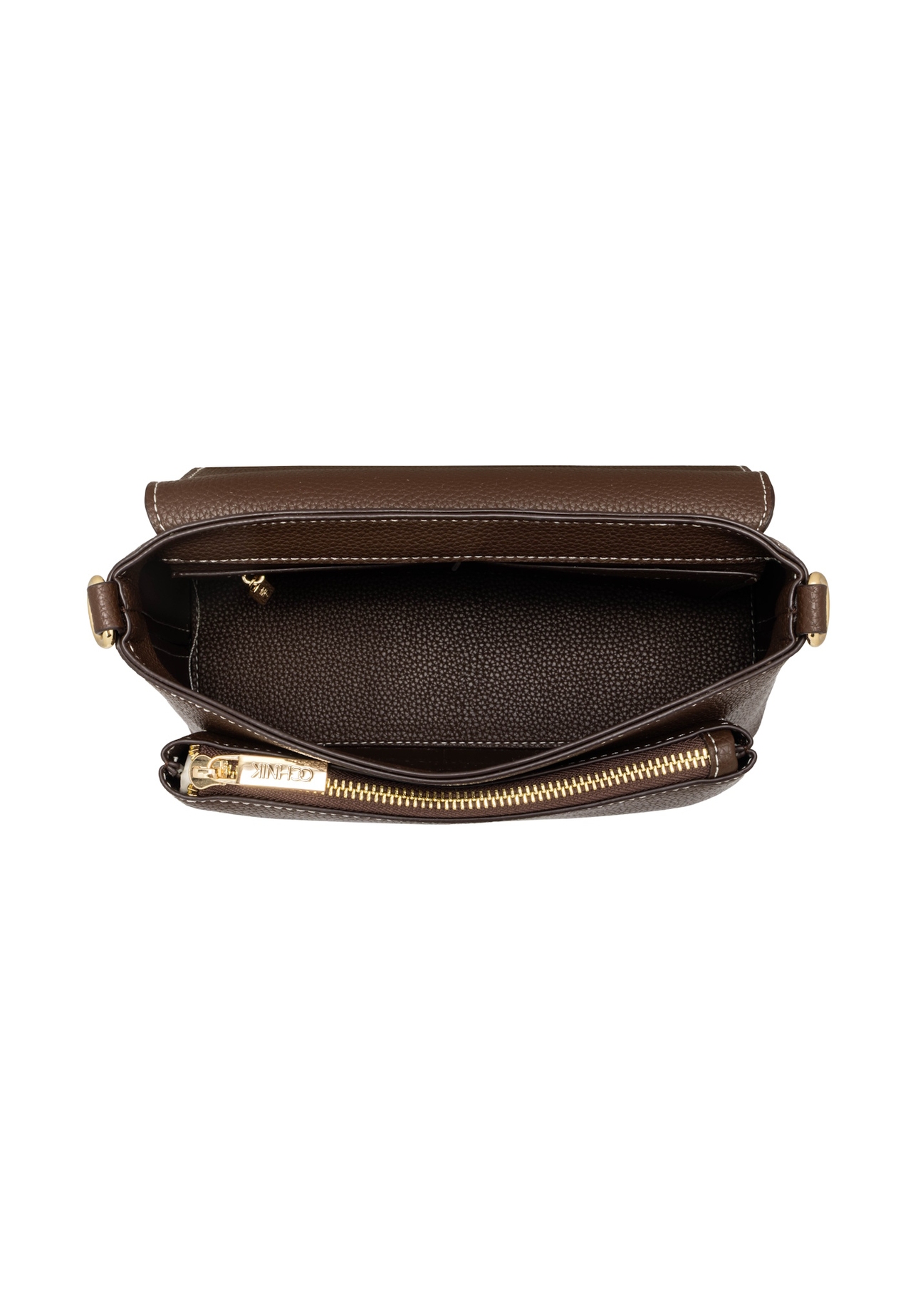 Brown women's shoulder bag TOREC-1063-1H(Z26), product view inside on white background.
