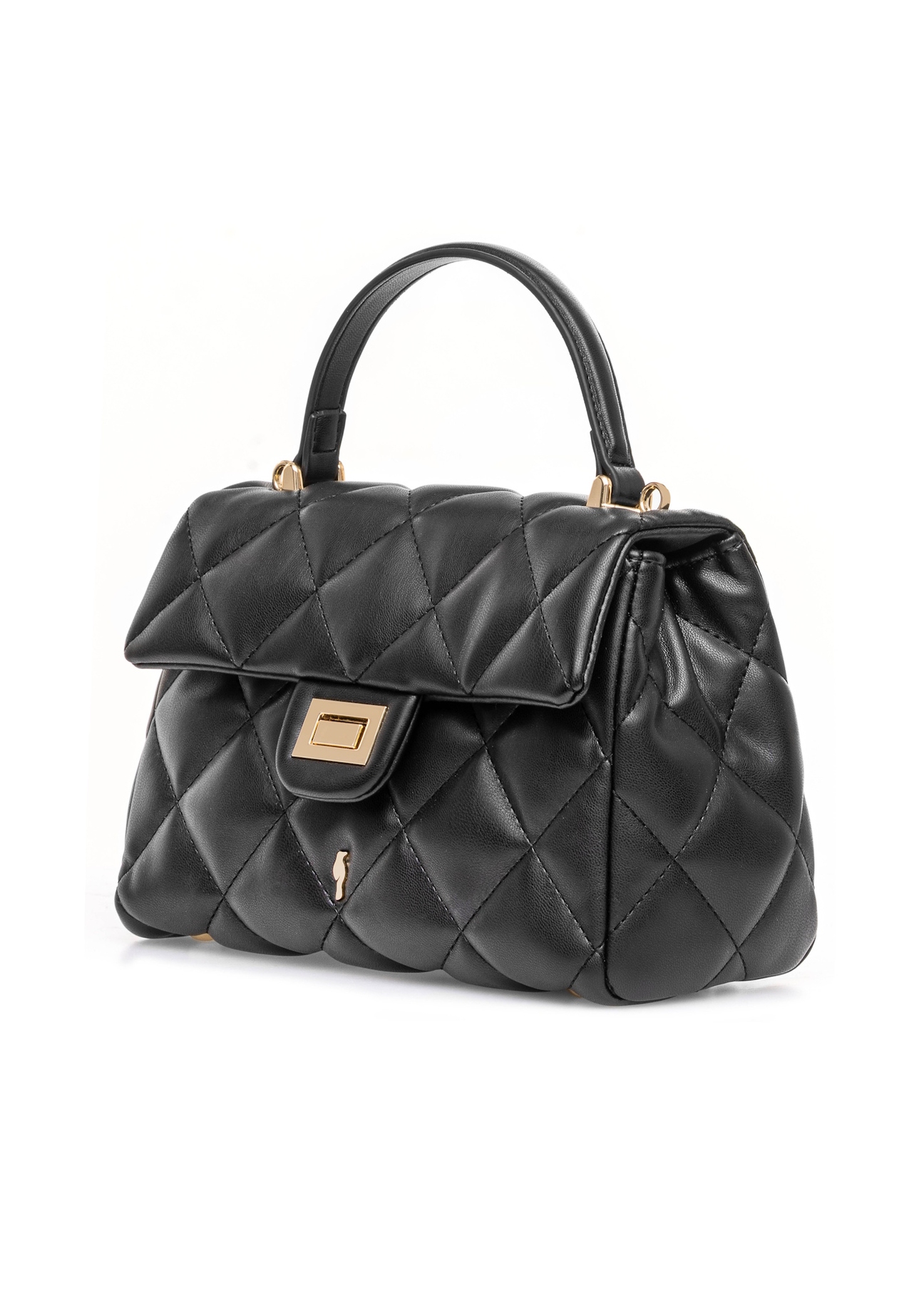 Black small quilted women's handbag TOREC-1092-99(Z25), diagonal product view on white background.