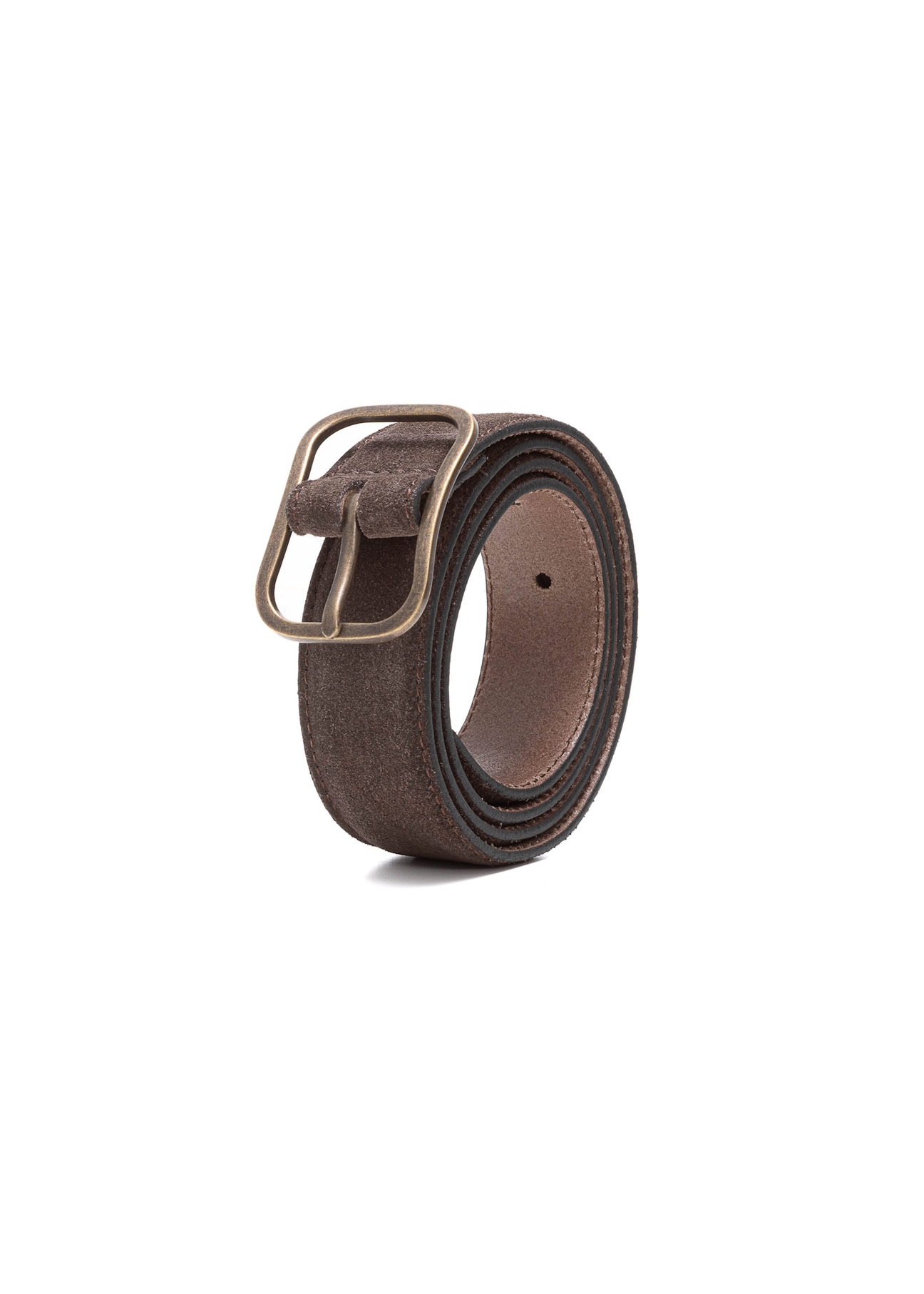 Chocolate leather women's belt PASDS-0317-90(Z25), diagonal product view on white background.