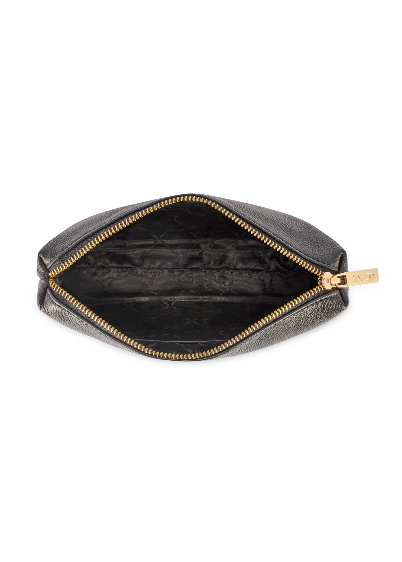 Black leather women's cosmetic bag TORES-1229-99(W26), product view from the inside on a white background.