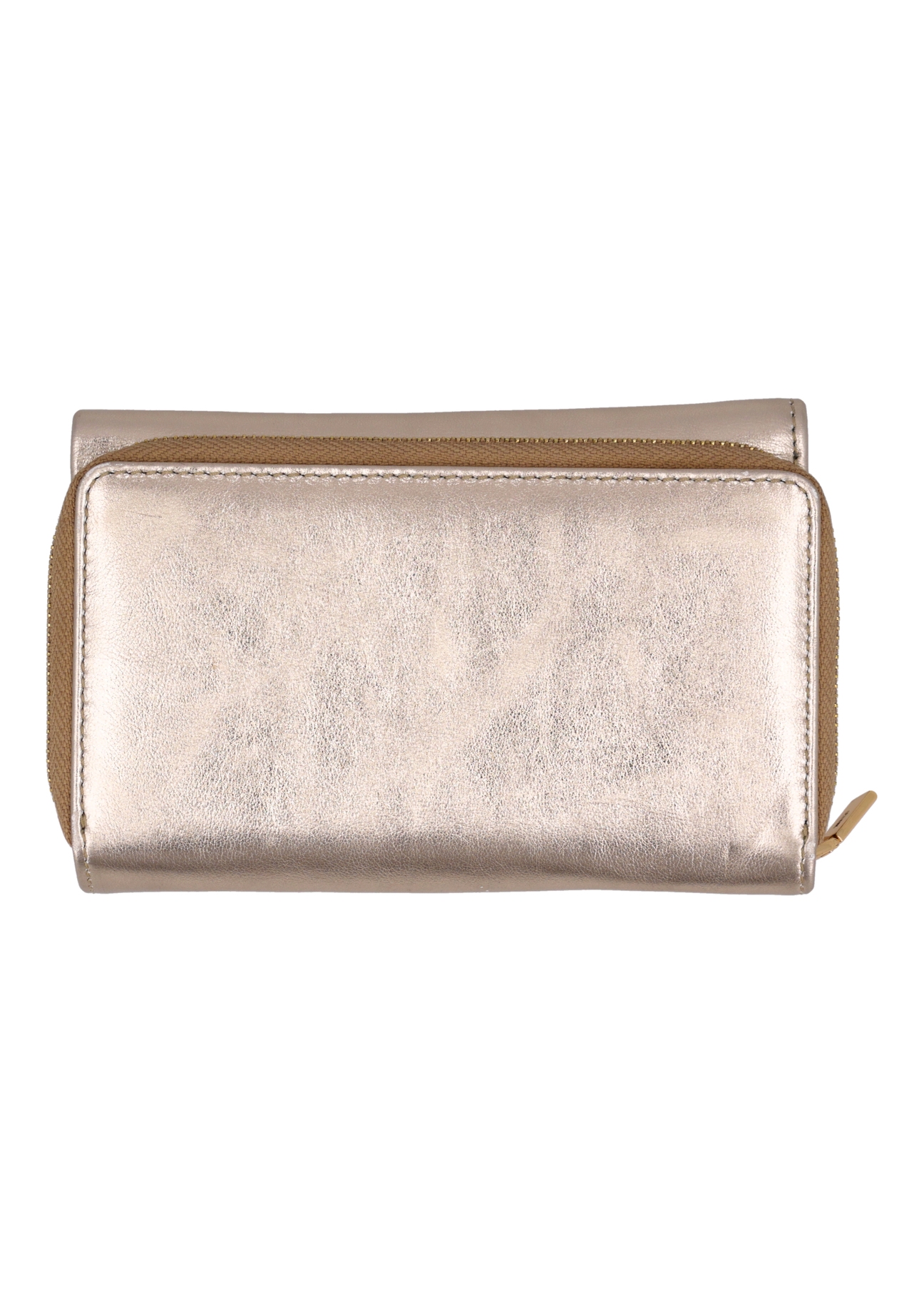 Gold leather women's wallet PORES-1027-2X(Z26), rear view on a white background.