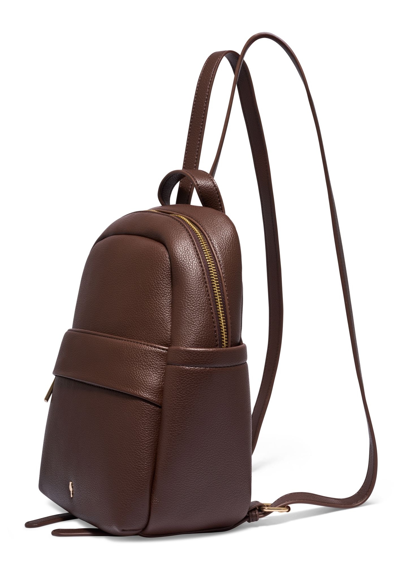Brown women's imitation leather backpack TOREC-1246-1H(Z26) - diagonal product view, on a white background.