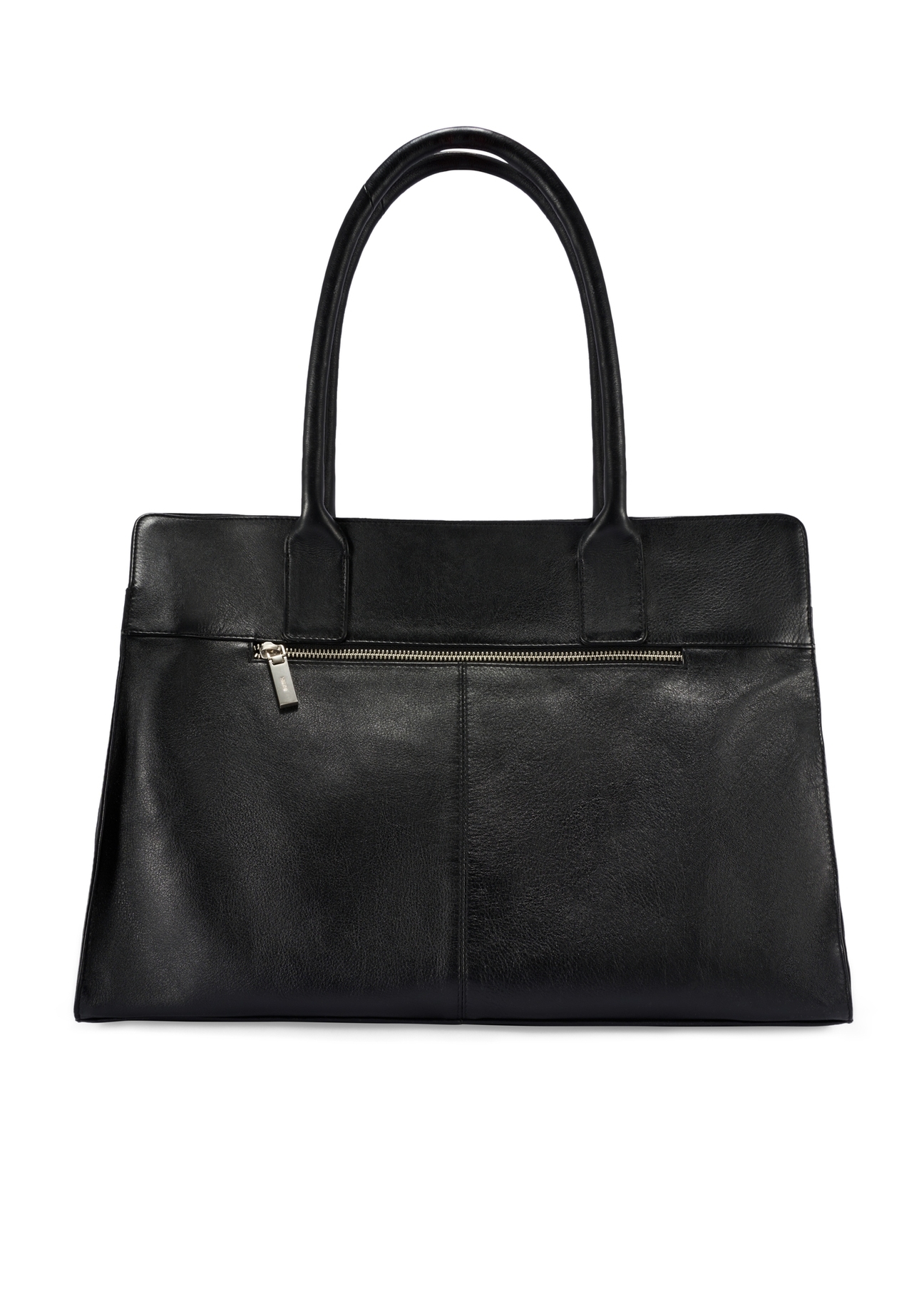 Black large leather shopper bag TORES-1237-99(W26), product view from the back on a white background.