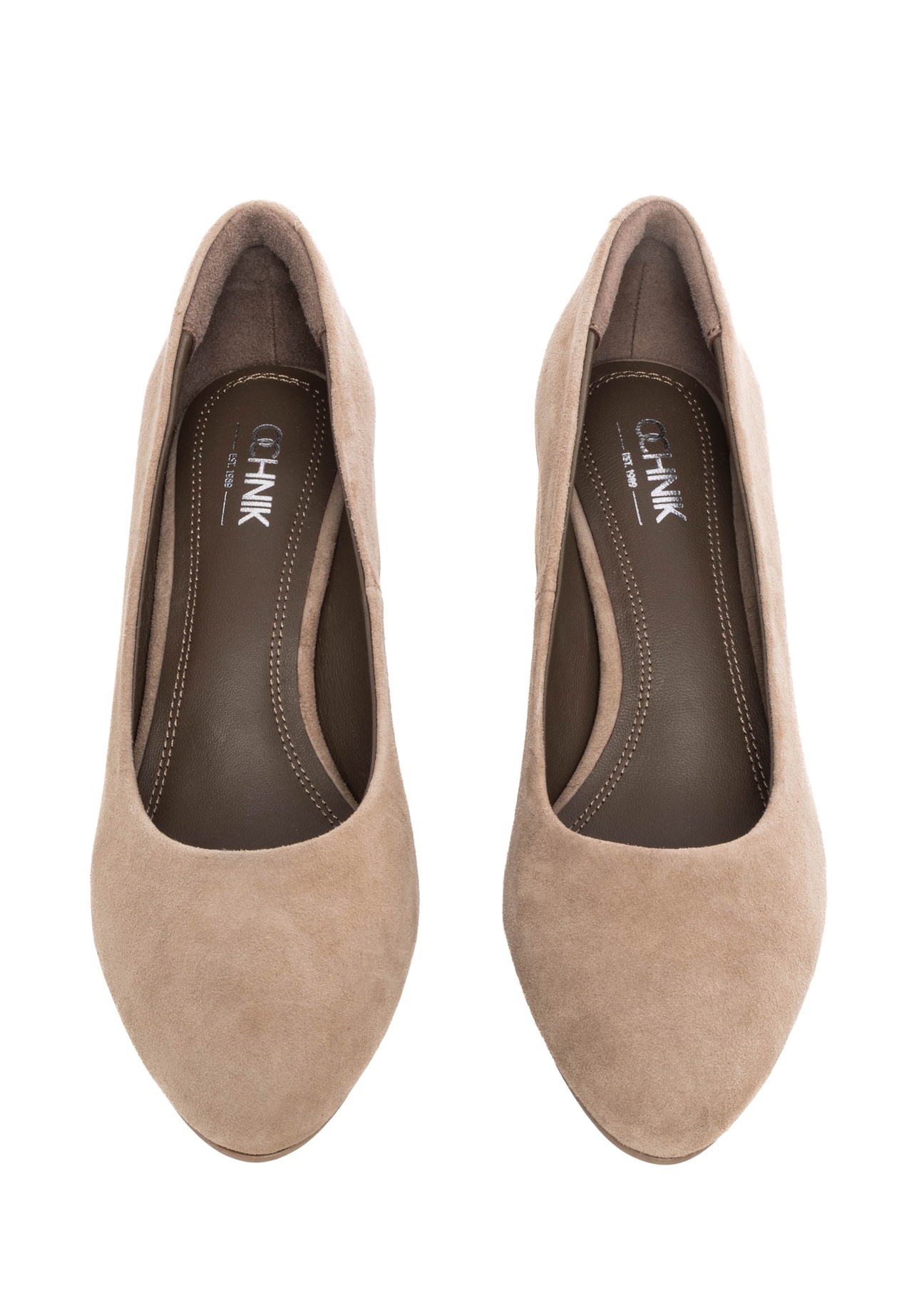 Women's suede pumps in cool beige color BUTYD-1306-1K(Z26), front product view on white background.