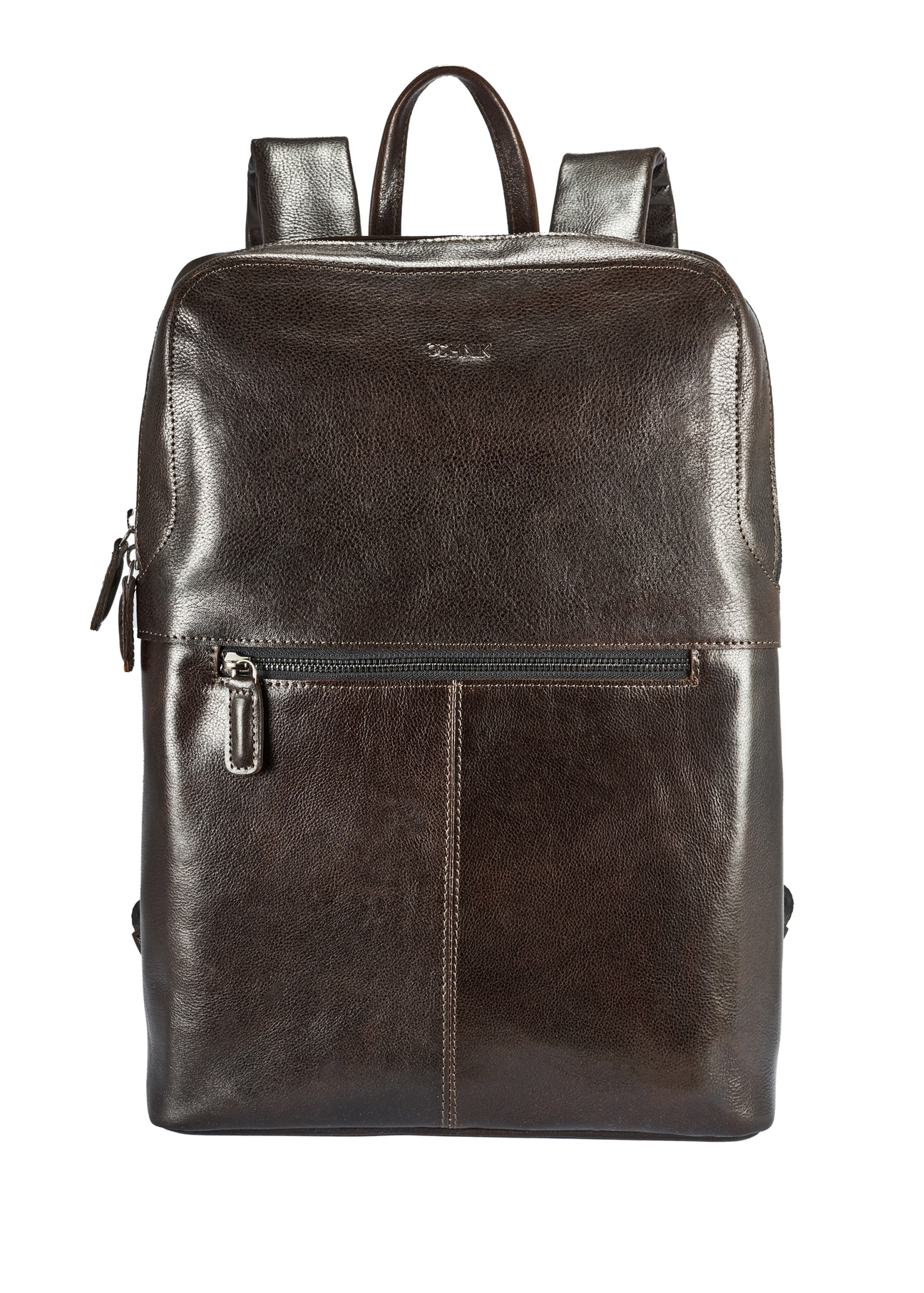 Men's brown leather backpack TORMS-0457-89(W25), product visible from the front on a white background.