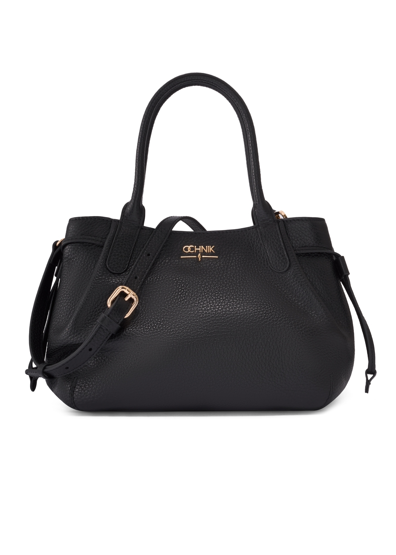 Women's leather handbag in black color TORES-1361-9I(Z26), front product view on white background.
