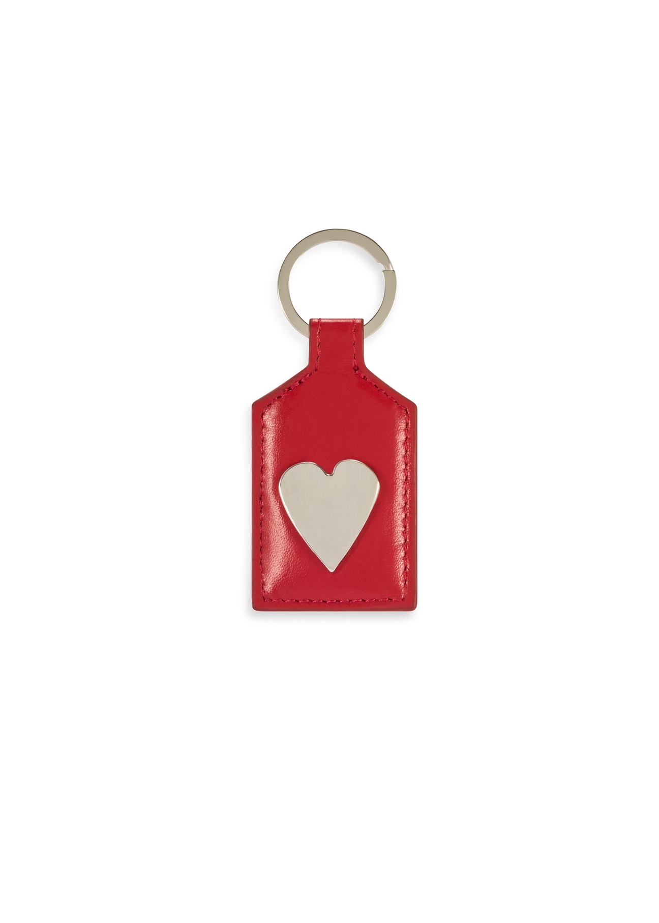Red leather keychain with heart BRELOK-0219-42(Z25), product view from the front on a white background.