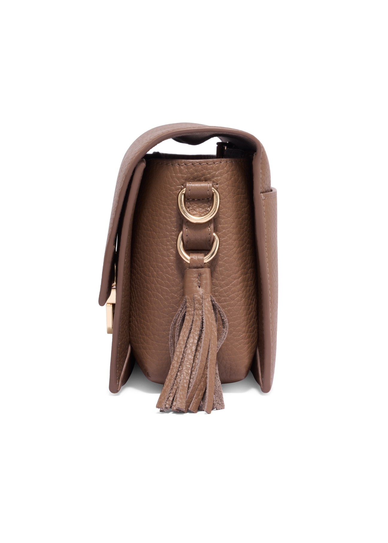 Light brown leather shoulder bag TORES-1418-1K(Z26), side view of the product on a white background.