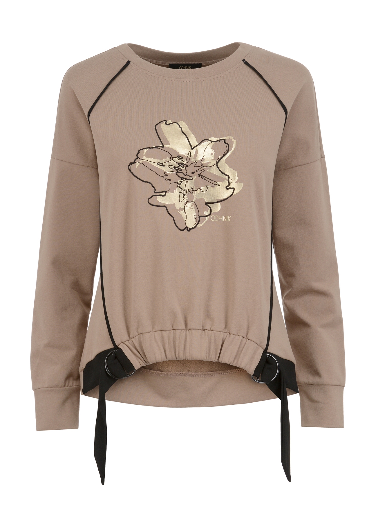 Beige printed women's sweatshirt BLZDT-0083-24(W23)-05