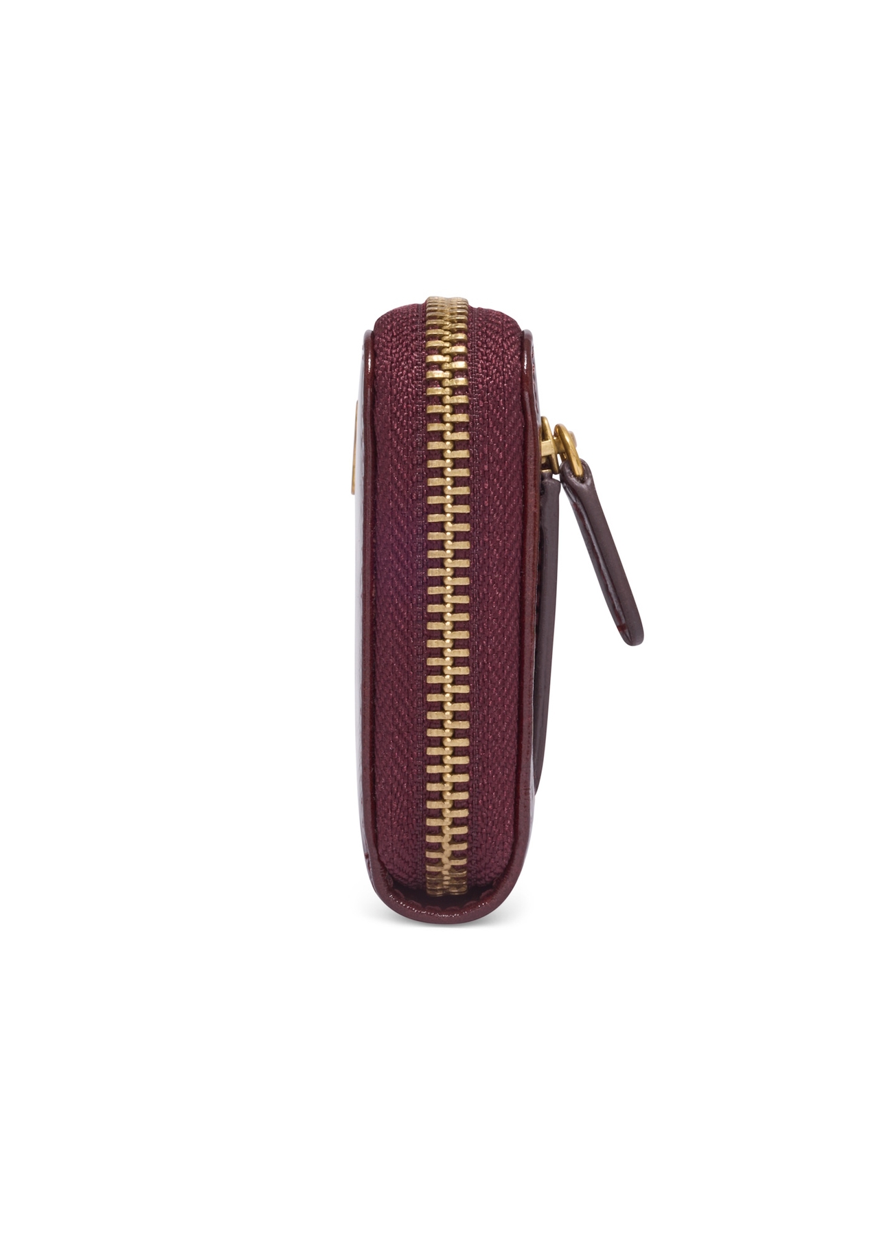 Burgundy small women's wallet PORES-1021-4E(Z26), side view of the product on a light background.