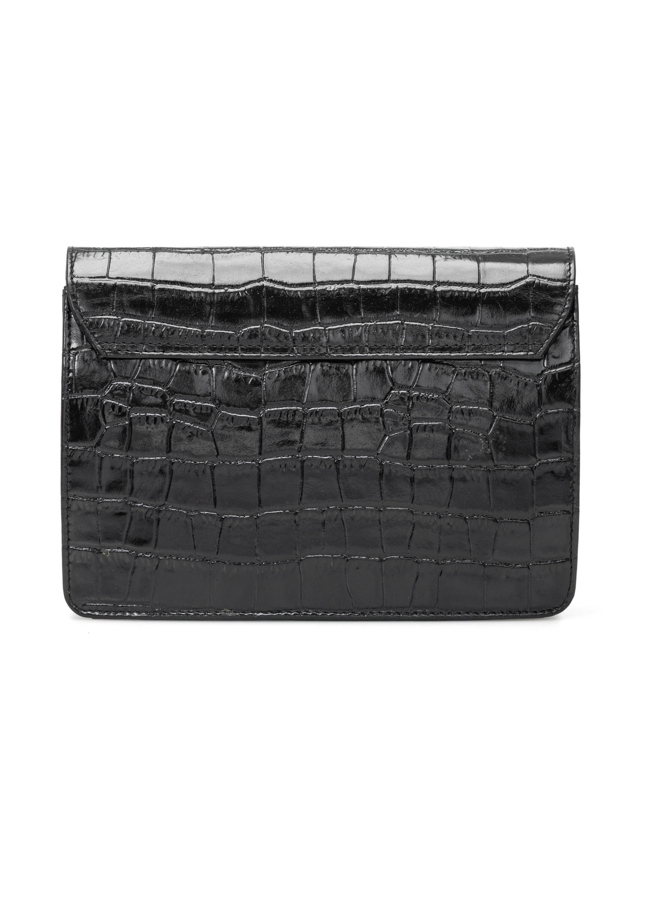 Black small croco leather handbag TORES-1233-9G(W26), product view from the back, on a white background.