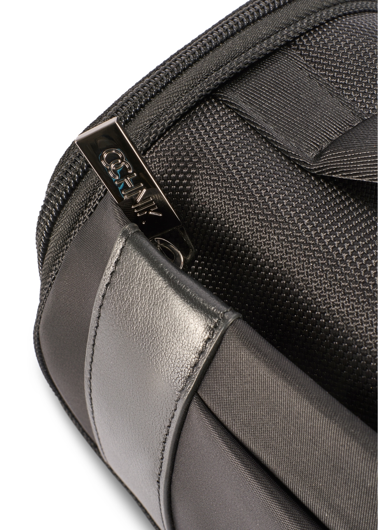 Large black men's cosmetic bag TORMN-0405-99(W26), close-up of product detail, view on white background.