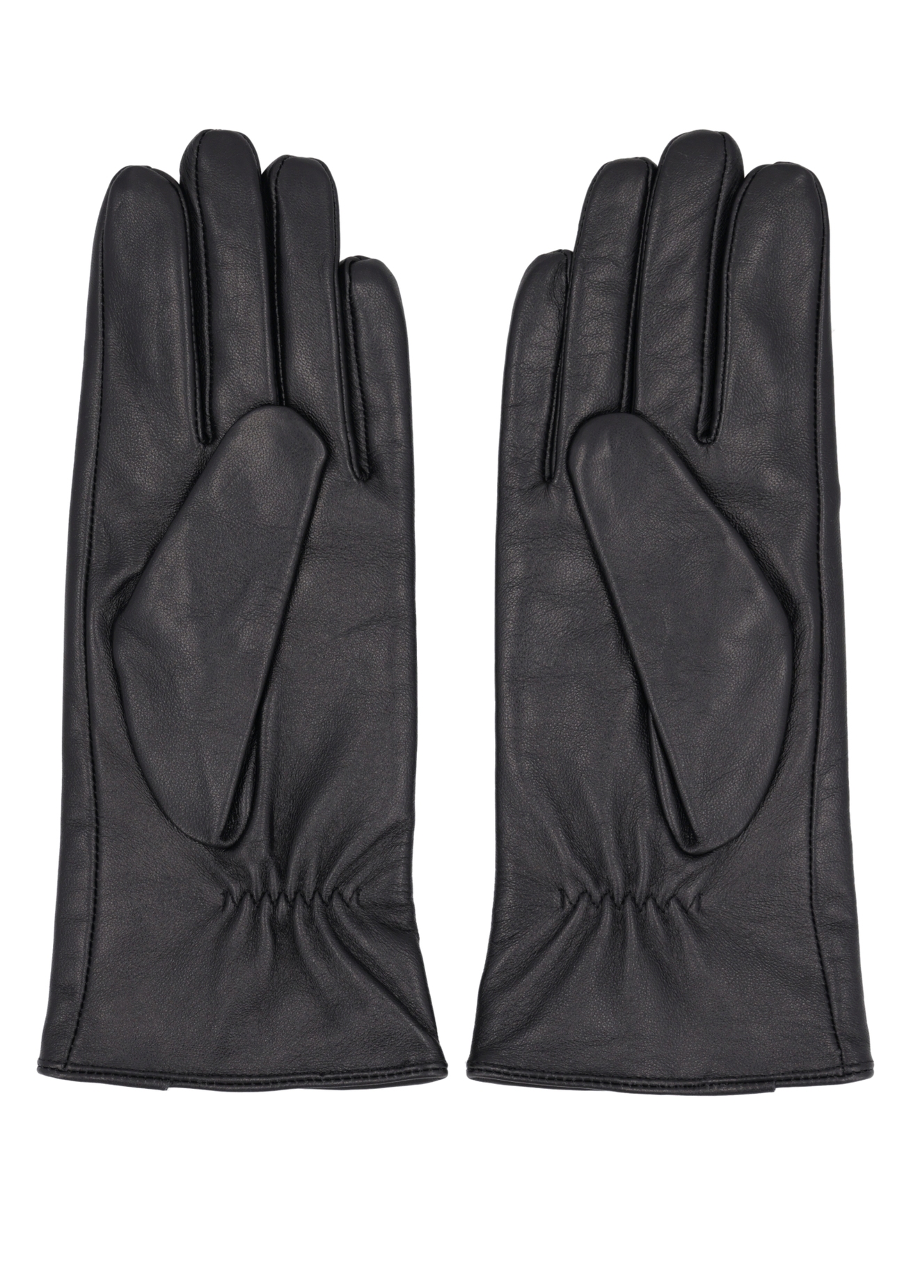 Black suede women's gloves REKDS-0103-99(Z26), product view from the back on a white background.