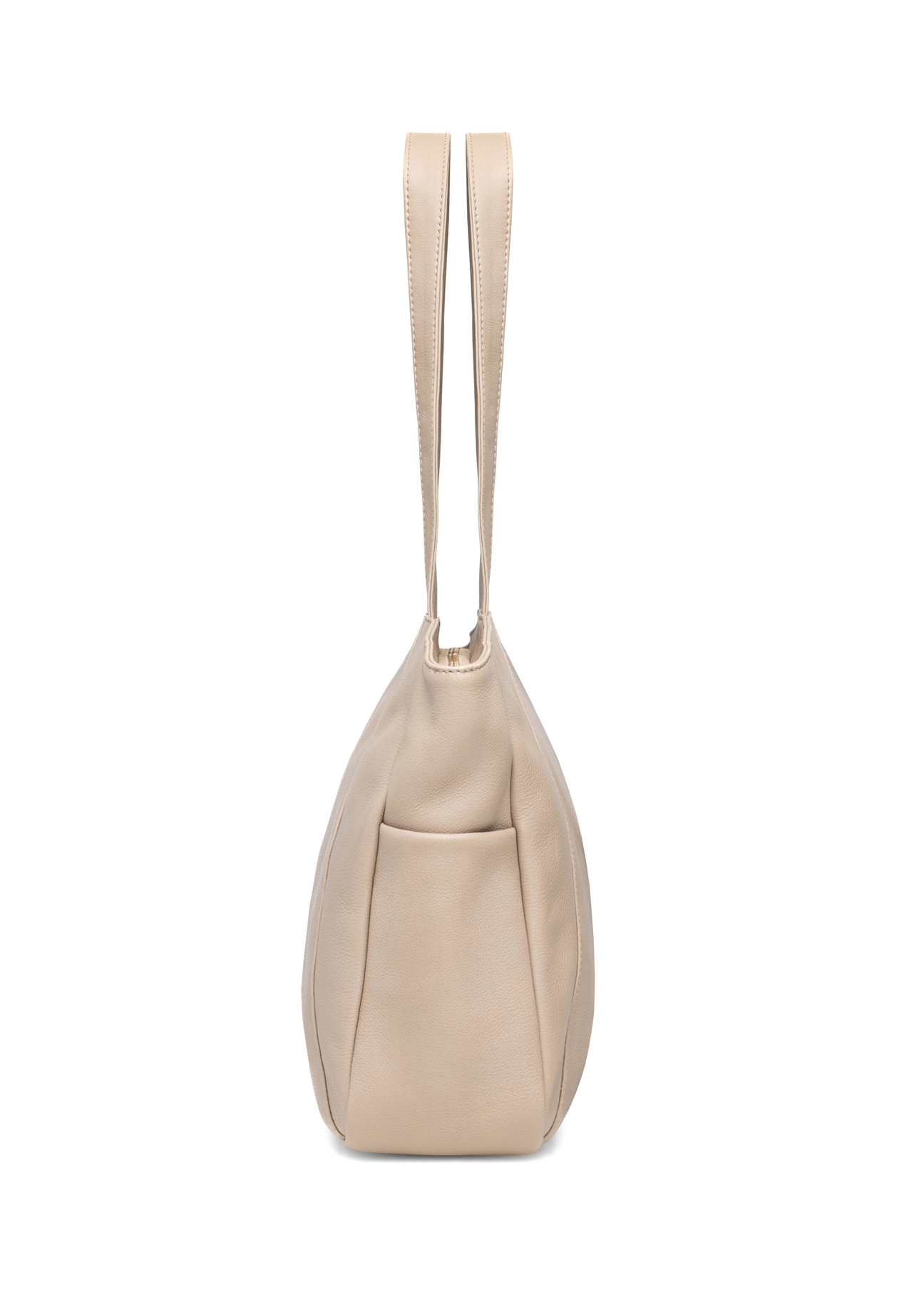 Beige leather women's shopper bag TORES-1255-1A(W26), product view from the side on a white background.