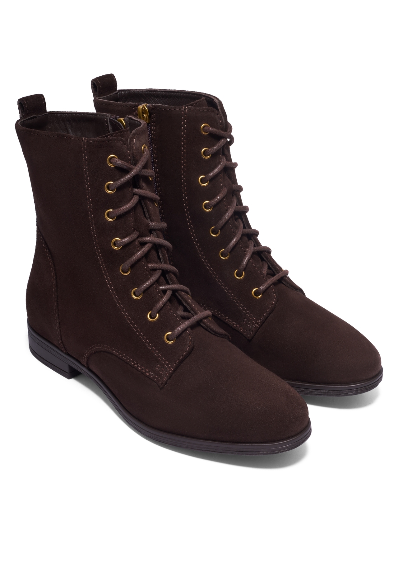 Women's brown suede ankle boots BUTYD-1008-1I(Z26), angled product view on a white background.
