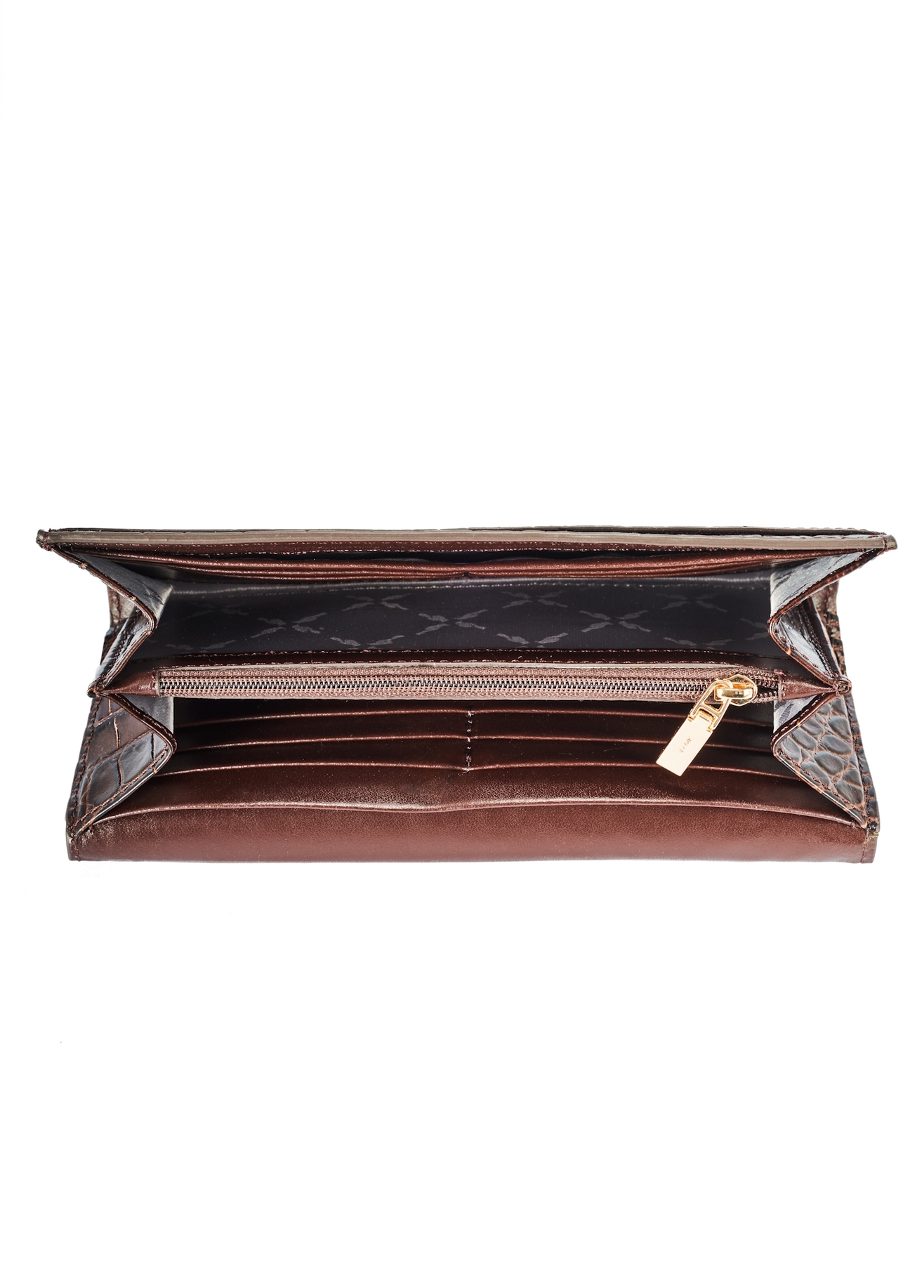 Brown women's croco wallet PORES-0954-89(W25) - product view from above on white background.