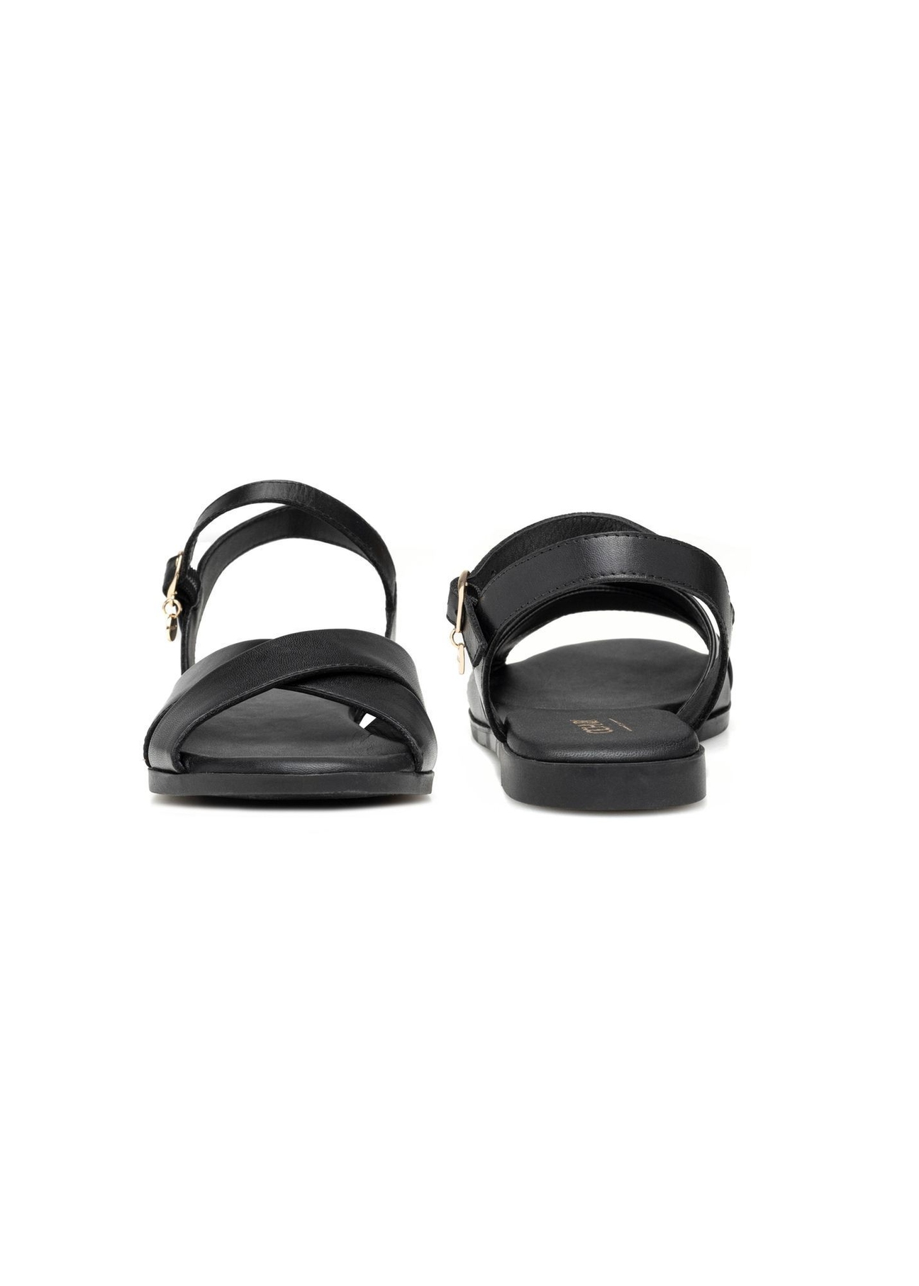 Women's leather sandals in black BUTYD-1259-99(W26), front and back view of the product on a white background.