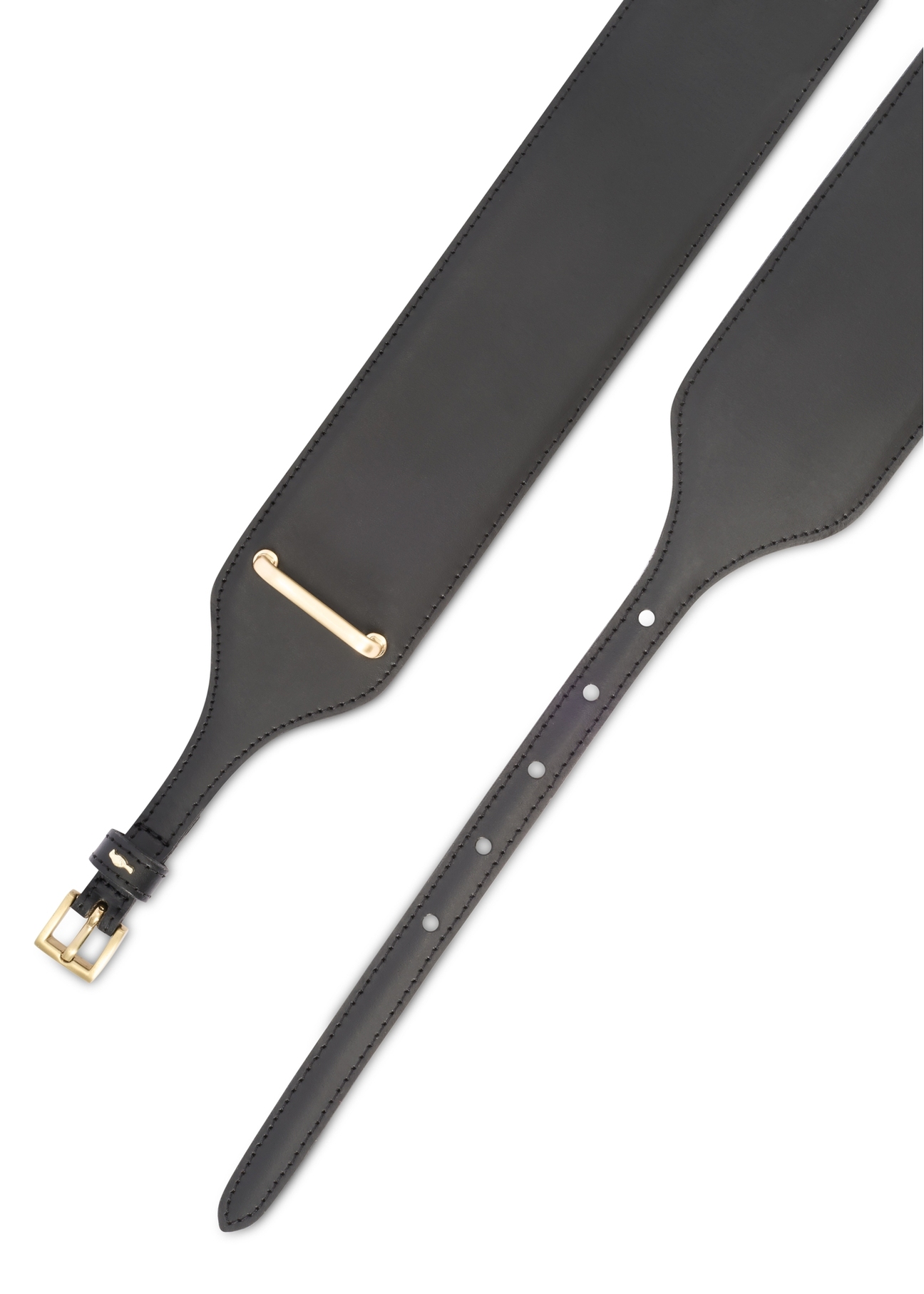 Black leather women's belt PASDS-0331-99(Z25), view of the buckle of the product on a white background.