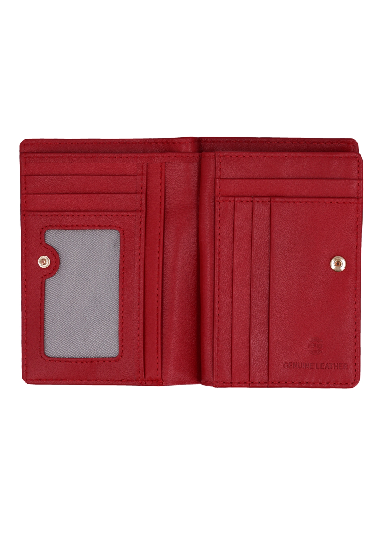 Medium red women's wallet with RFID protection PORES-0823RFID-4B(Z26), product view inside on white background.