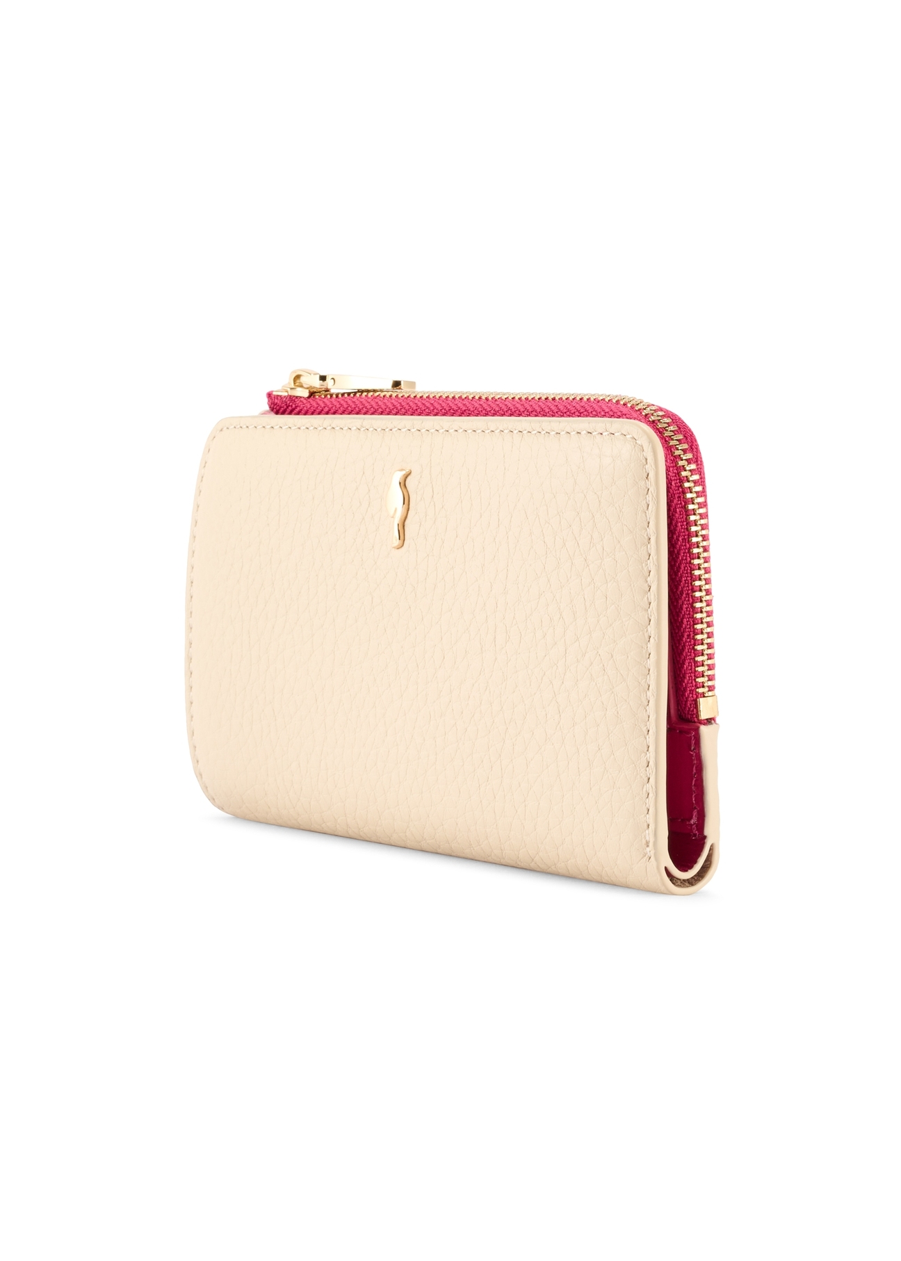 Cream leather women's wallet PORES-0983-0P(W26), diagonal product view on white background.