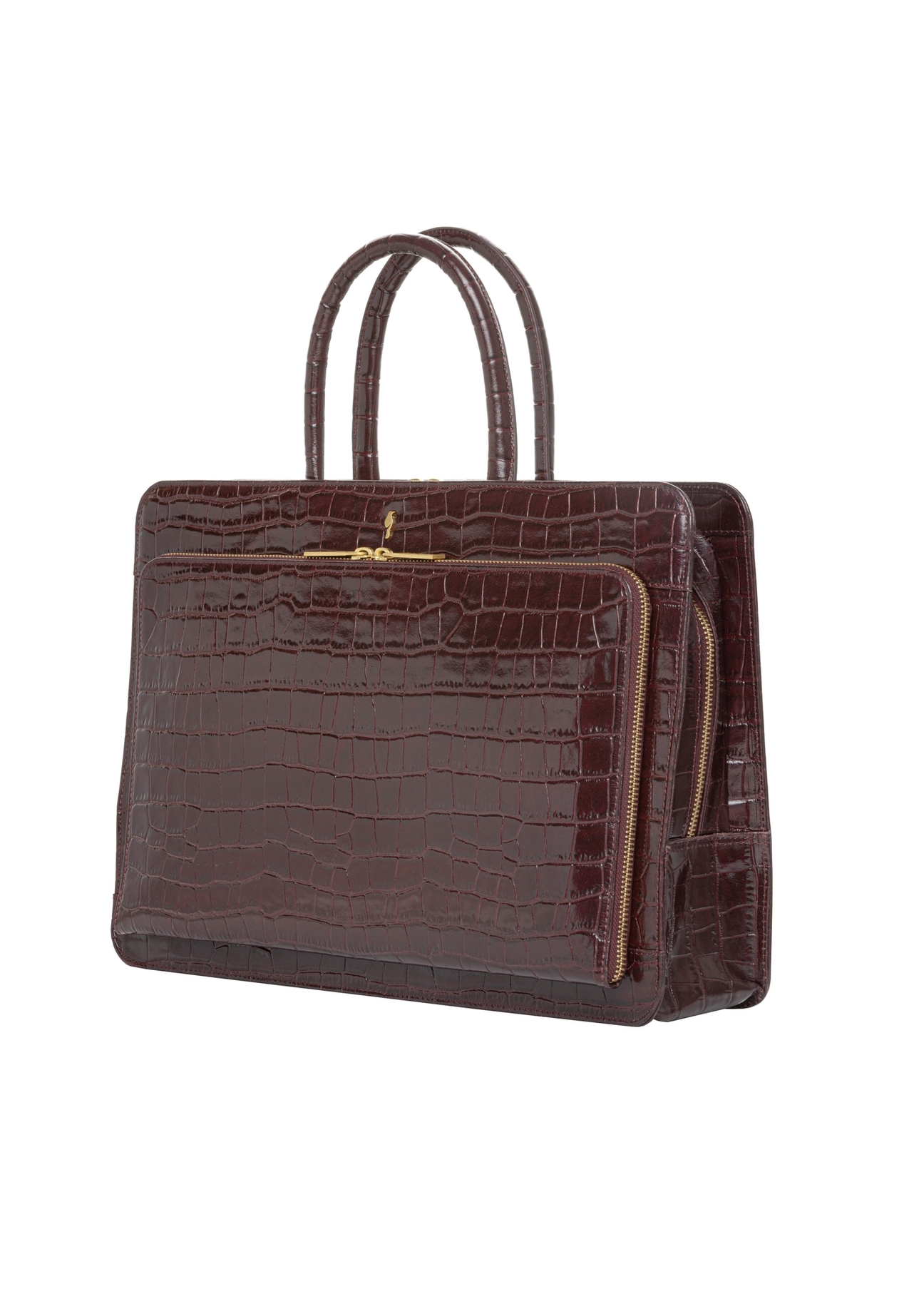 Burgundy crocodile leather laptop bag TORES-1321-4D(Z26). Side view, diagonal, on a white background.