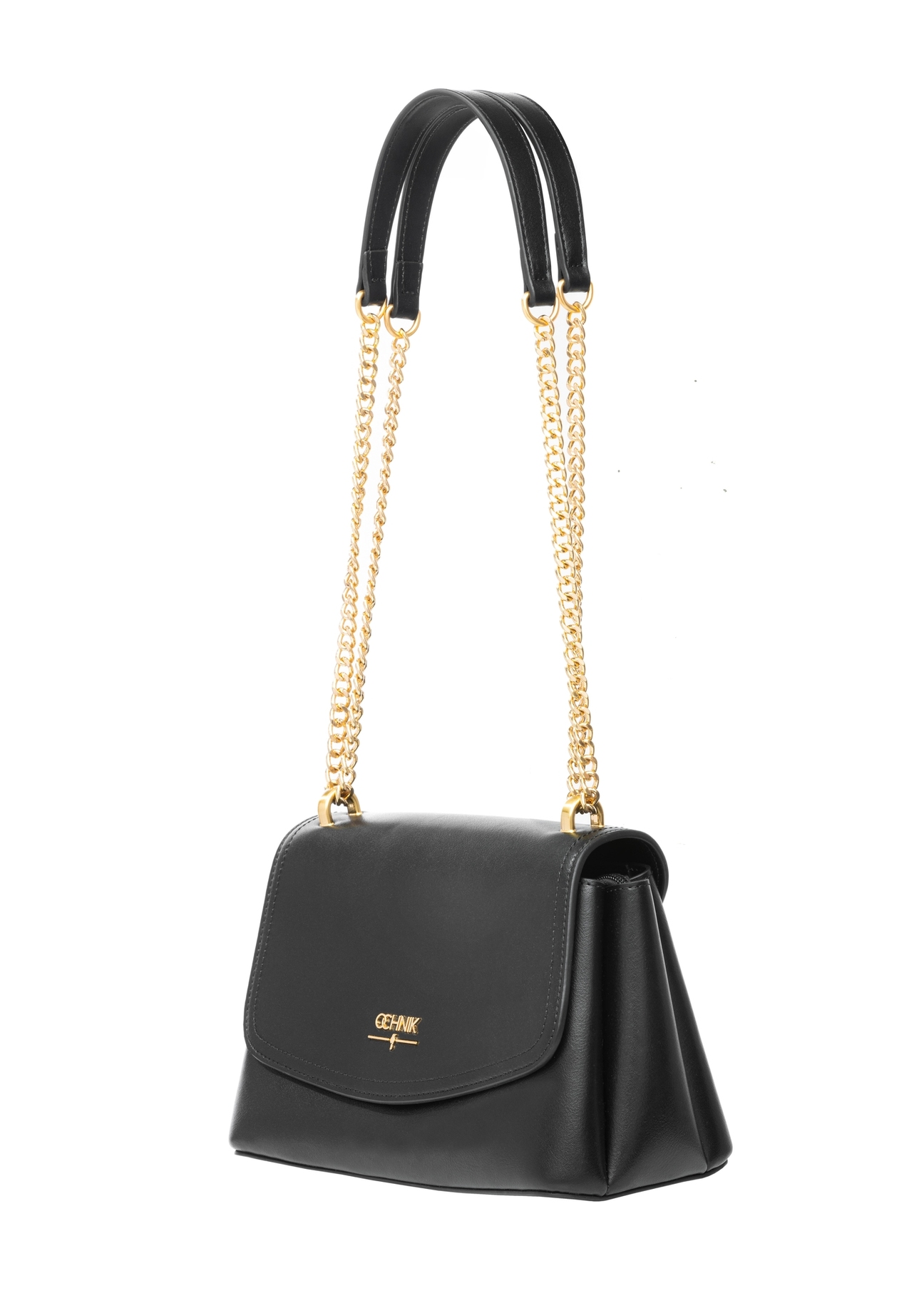 Black messenger bag on a chain TOREC-1152-99(W26) - diagonal view of the product, on a white background.